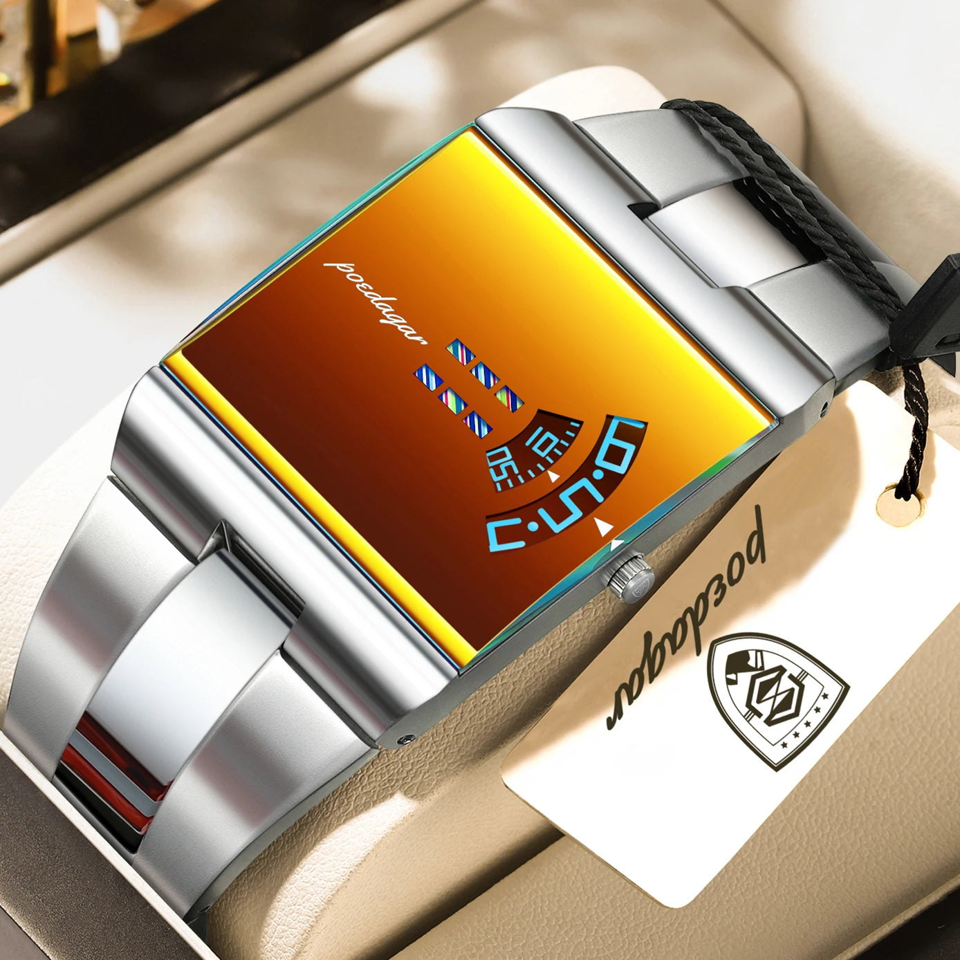 Rectangle Stainless Steel Watch – Arabic Dial with Sport Style
