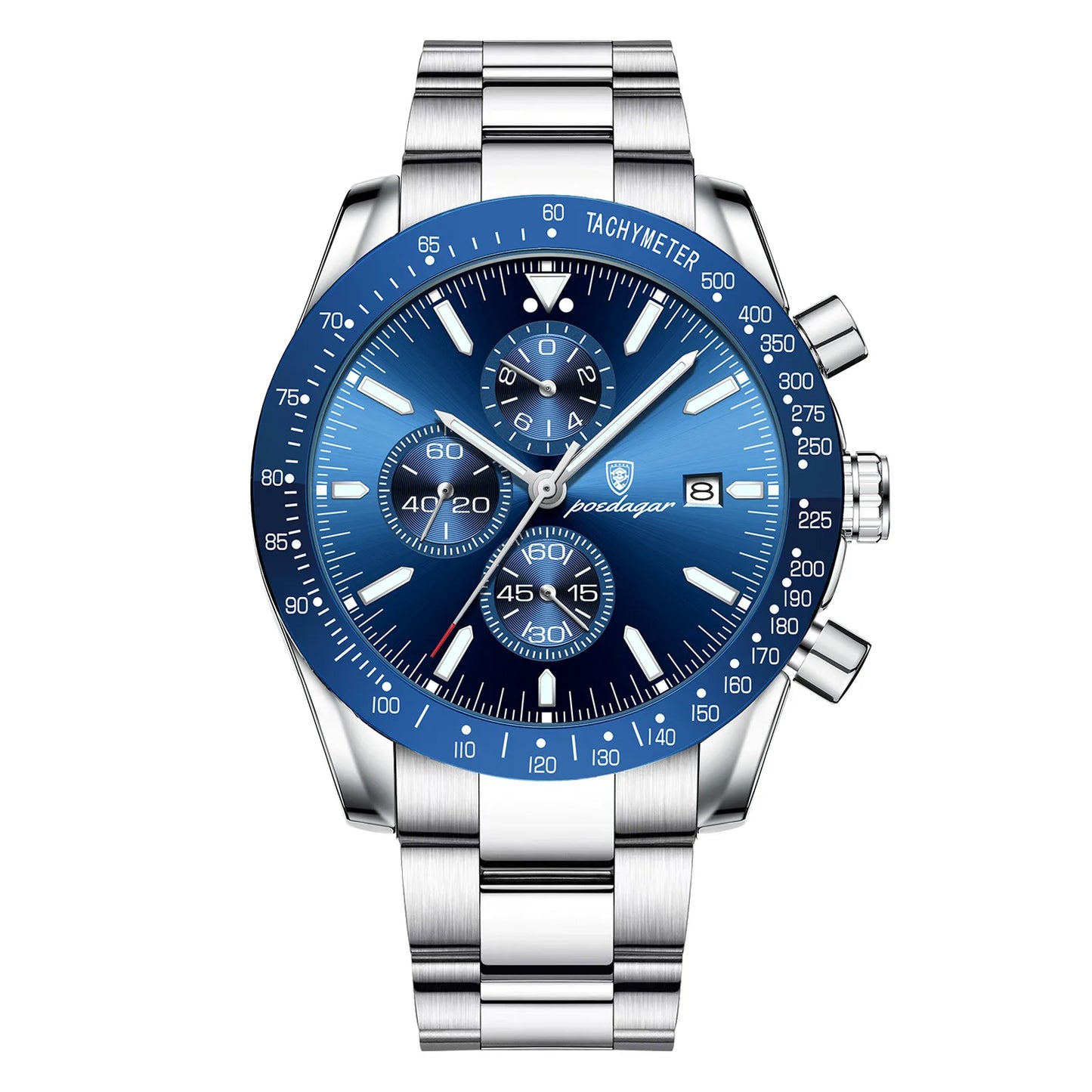 Dress Chronograph Watch – Luminous Dial with Safety Clasp Bracelet