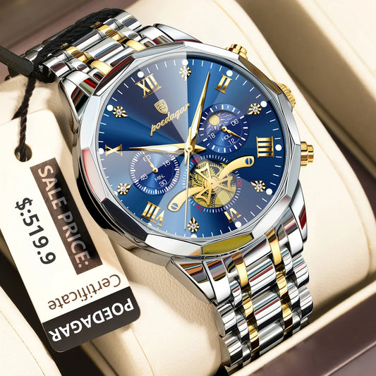 Premium Men's Chronograph Watch – Stainless Steel, Luminous, 3Bar Water‑Resistant