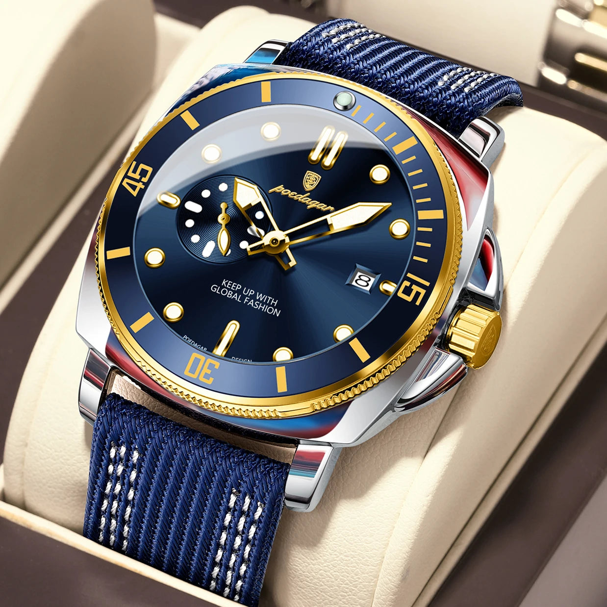Nylon Strap Business Watch – Luminous Dial with Date & Hidden Clasp