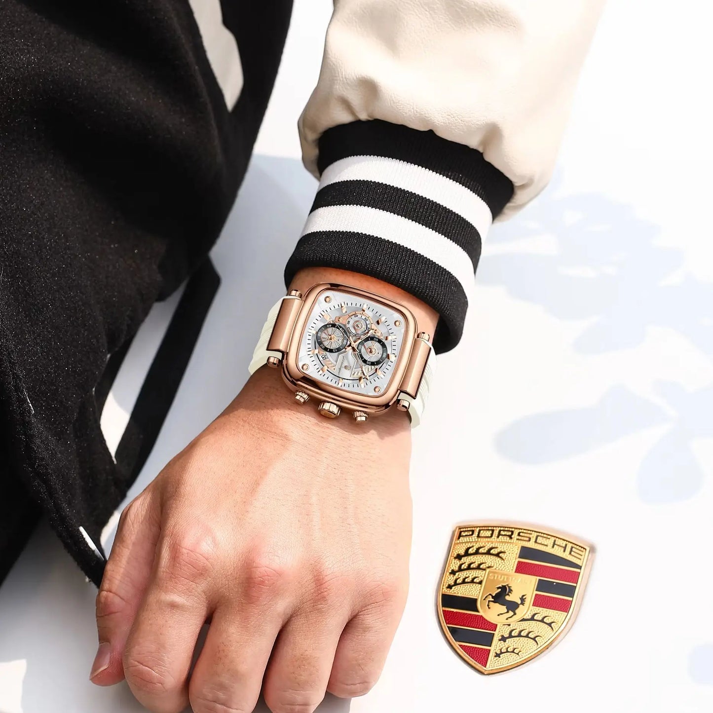 Square Chronograph Sport Watch – Luminous Dial with Silicone Strap & Date