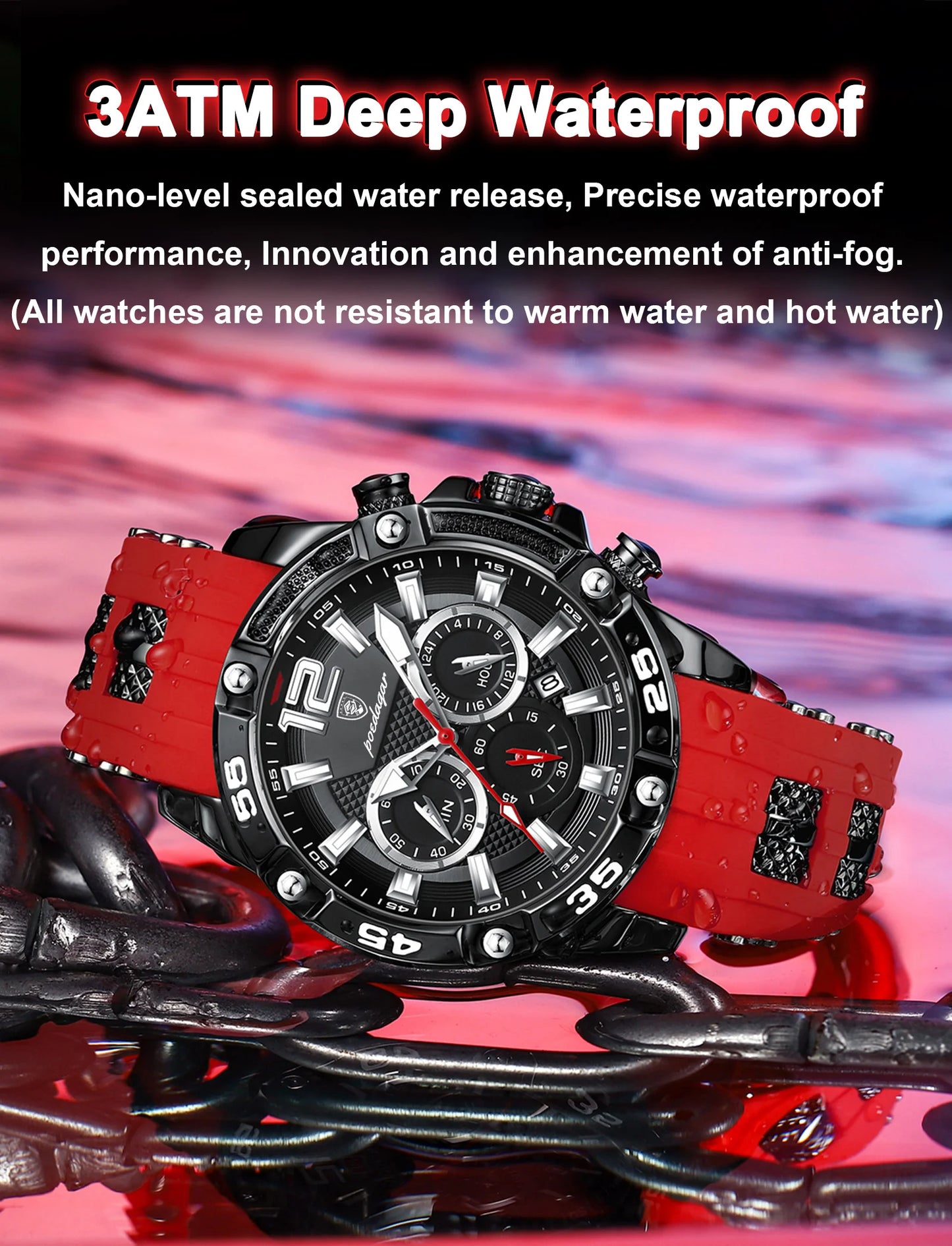 Large Chronograph Sport Watch – Luminous Dial with Silicone Strap & Date