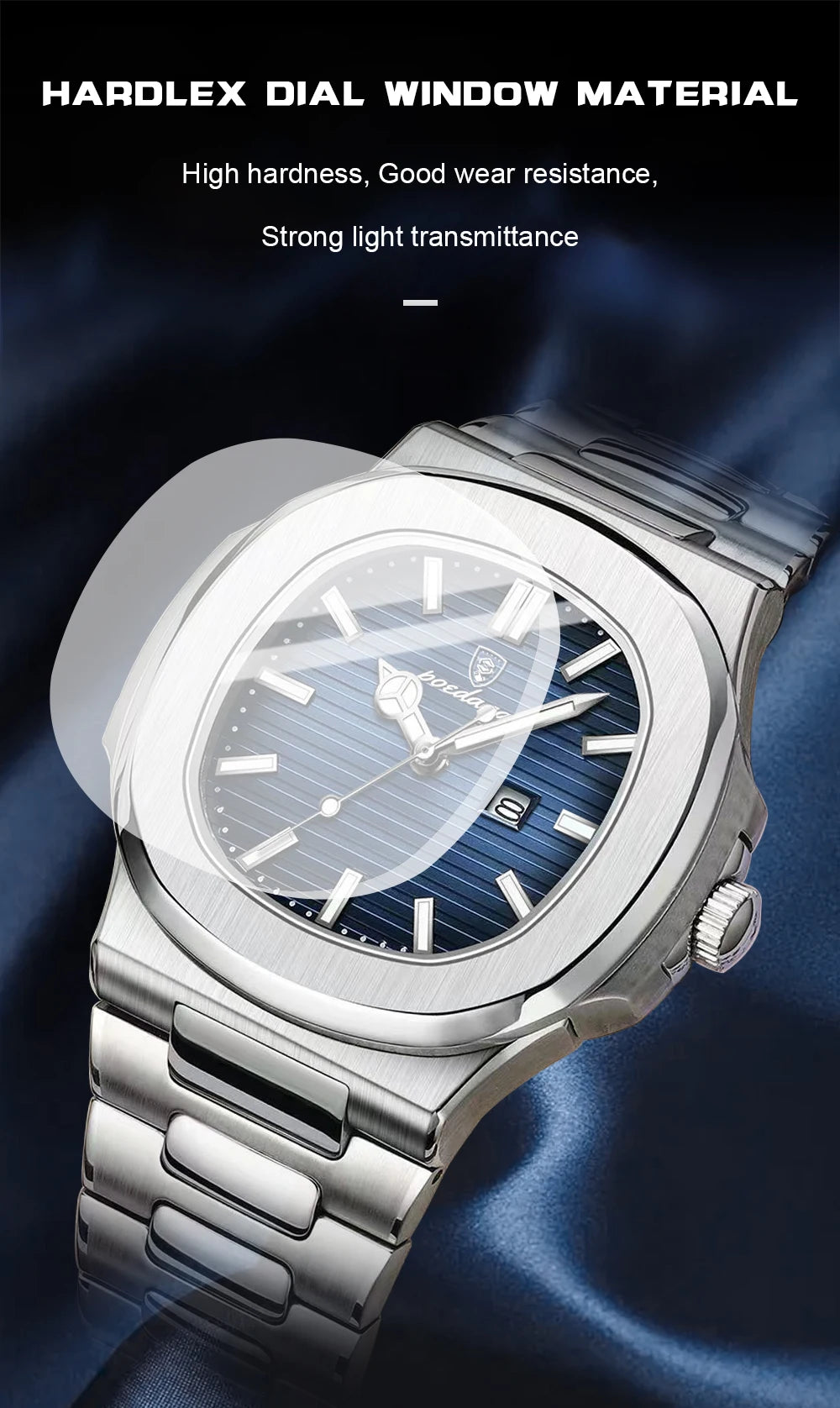 Square Stainless Steel Gift Set – Date Display with Luminous Dial & Hidden Clasp