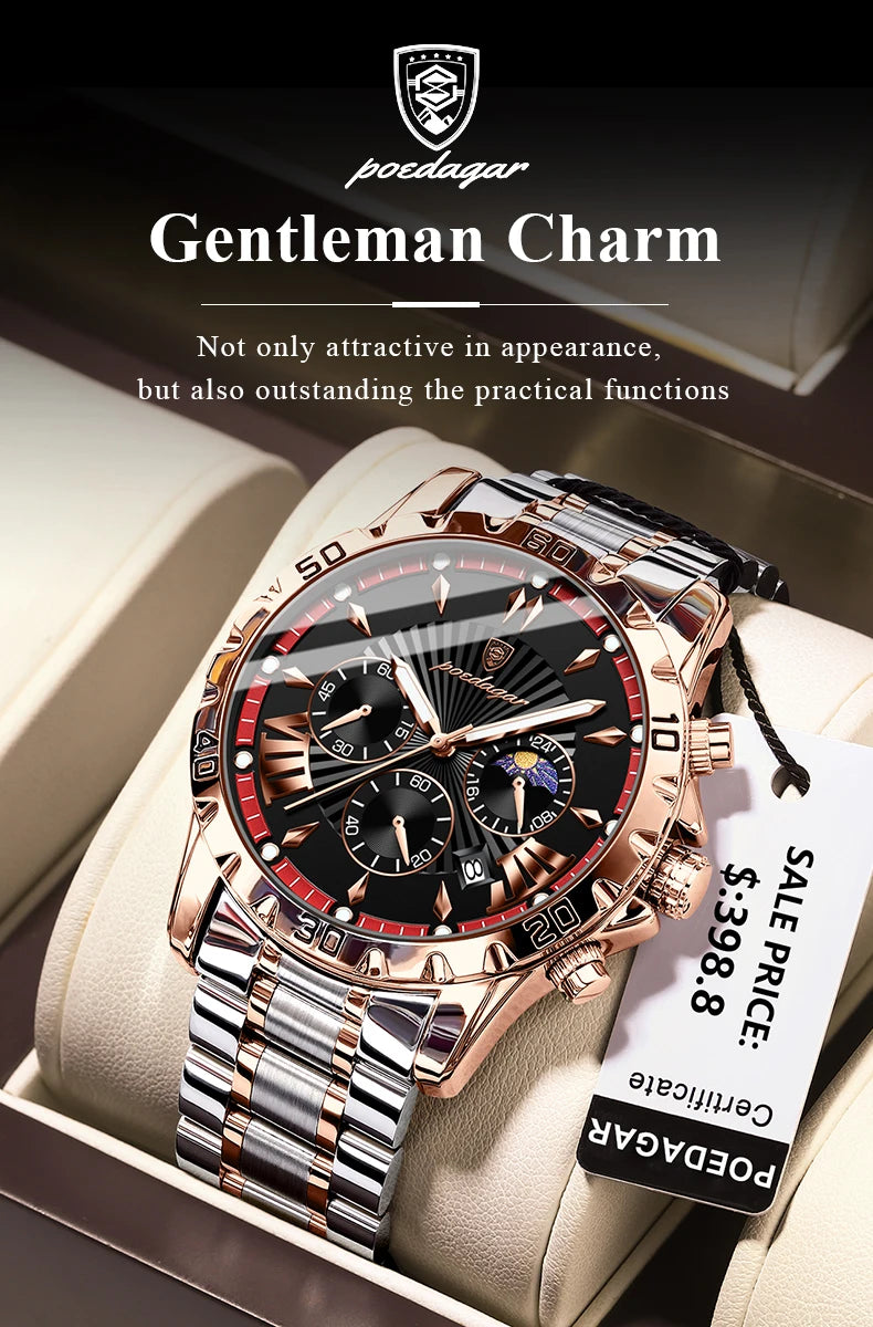Luxury Chronograph Watch – Sapphire Crystal with Numberless Dial & Hidden Clasp