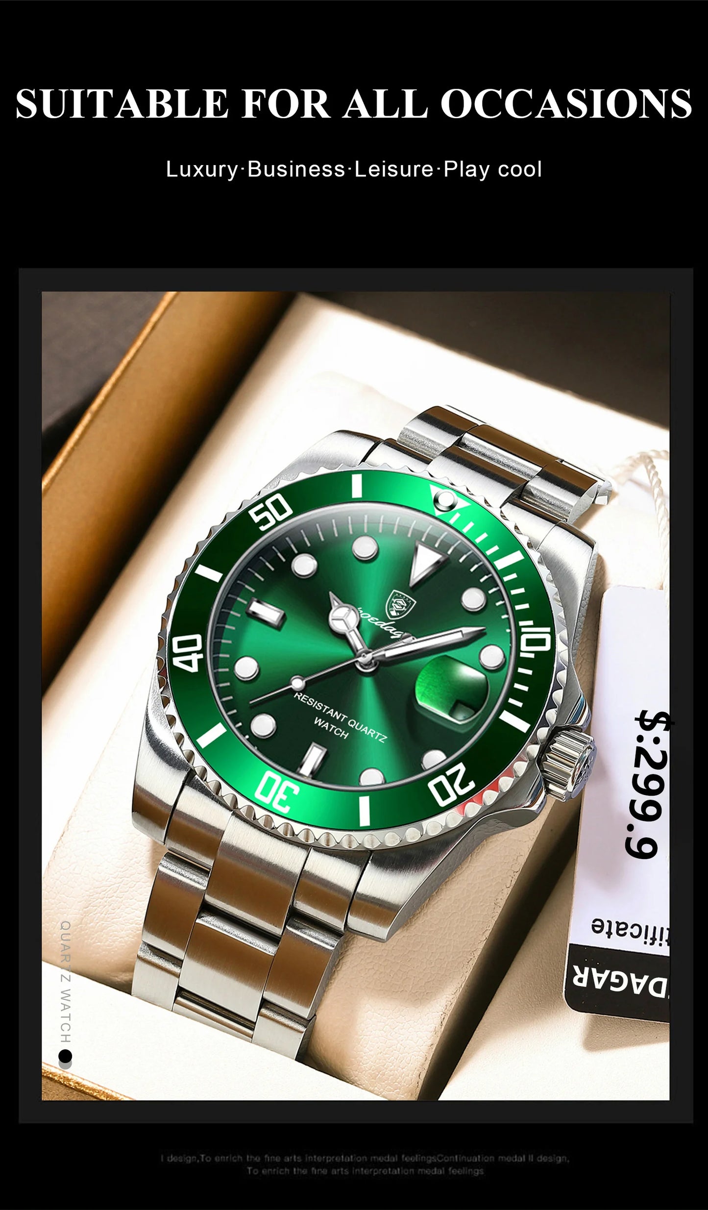 Full Calendar Business Watch – Luminous Dial with Stainless Steel Bracelet