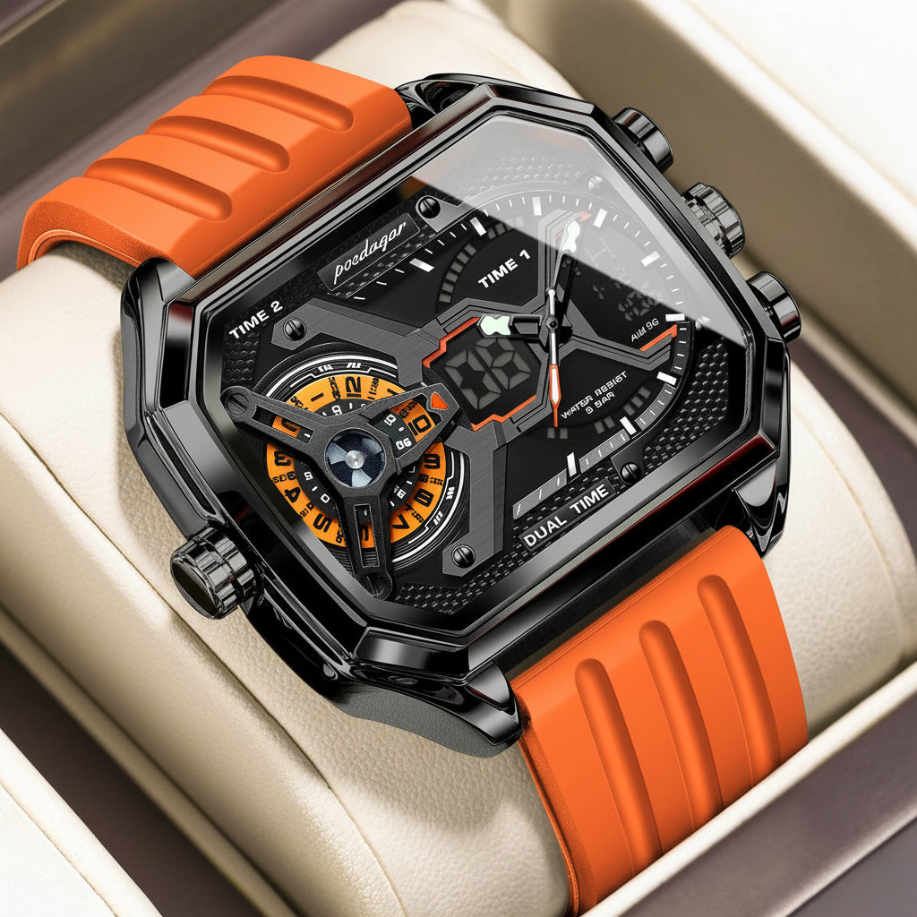LED Chronograph Sport Watch – Dual Time & Alarm with Silicone Strap