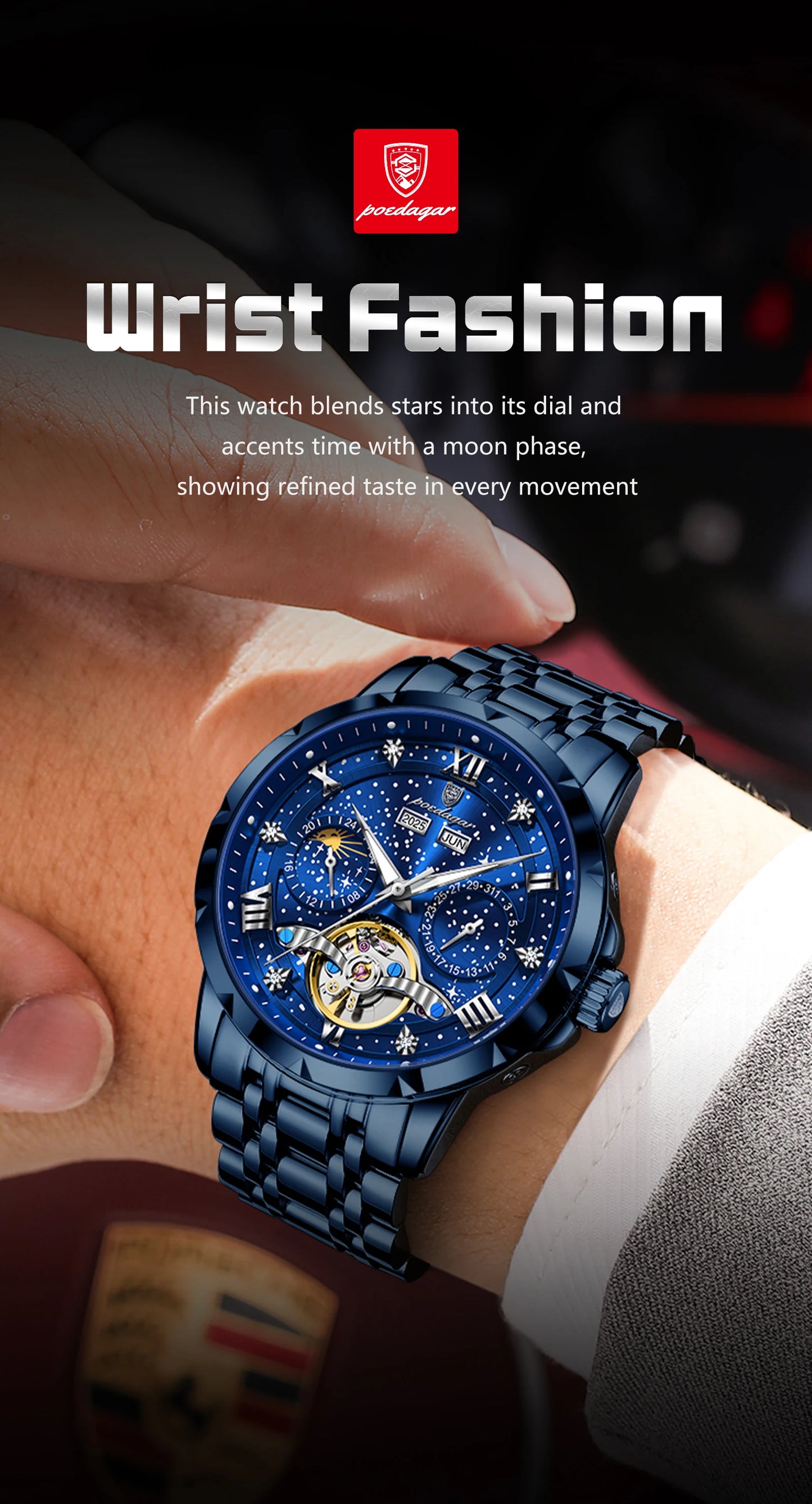 Automatic Skeleton Watch – Tourbillon Style with Roman Numeral Dial & Full Calendar