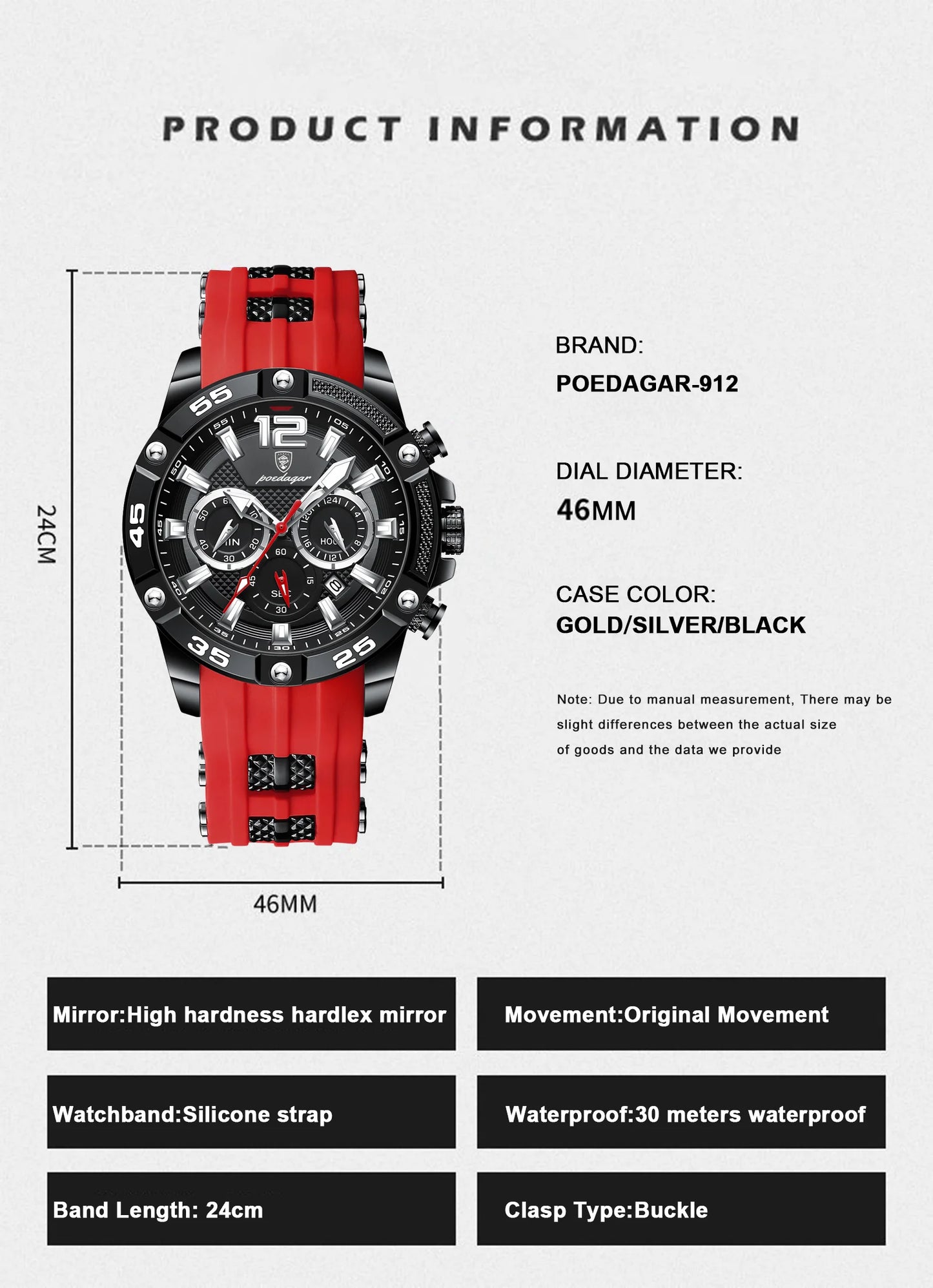 Large Chronograph Sport Watch – Luminous Dial with Silicone Strap & Date