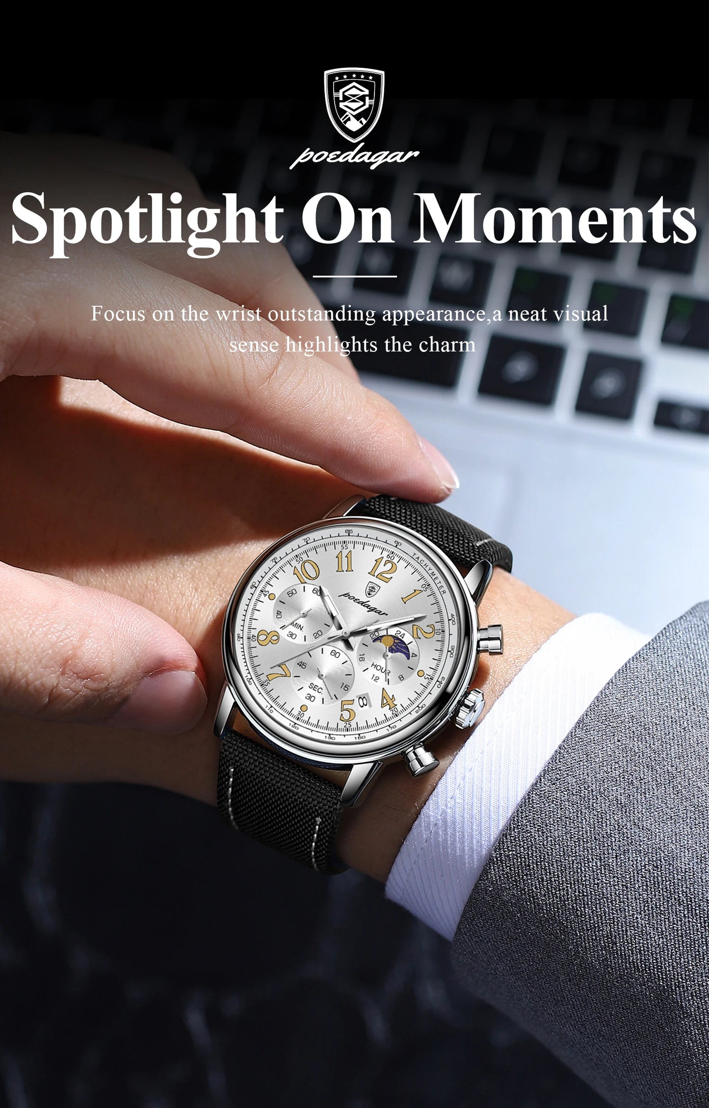 Classic Chronograph Watch – Luminous Arabic Dial with Nylon Strap