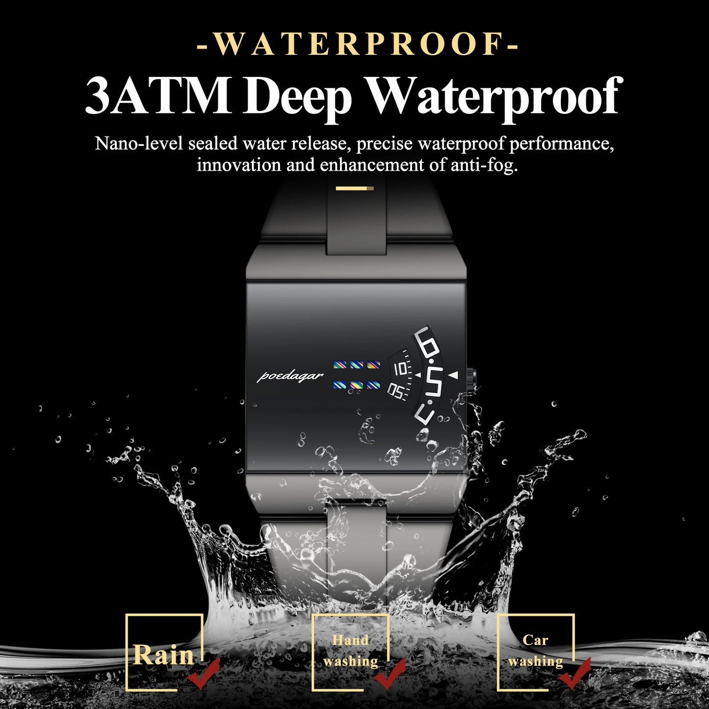 Rectangle Stainless Steel Watch – Arabic Dial with Sport Style