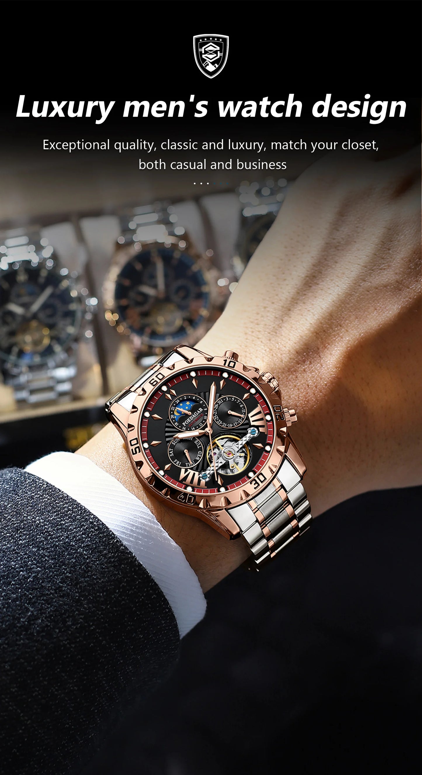 Automatic Skeleton Watch – Tourbillon Style with Full Calendar & Sapphire Crystal