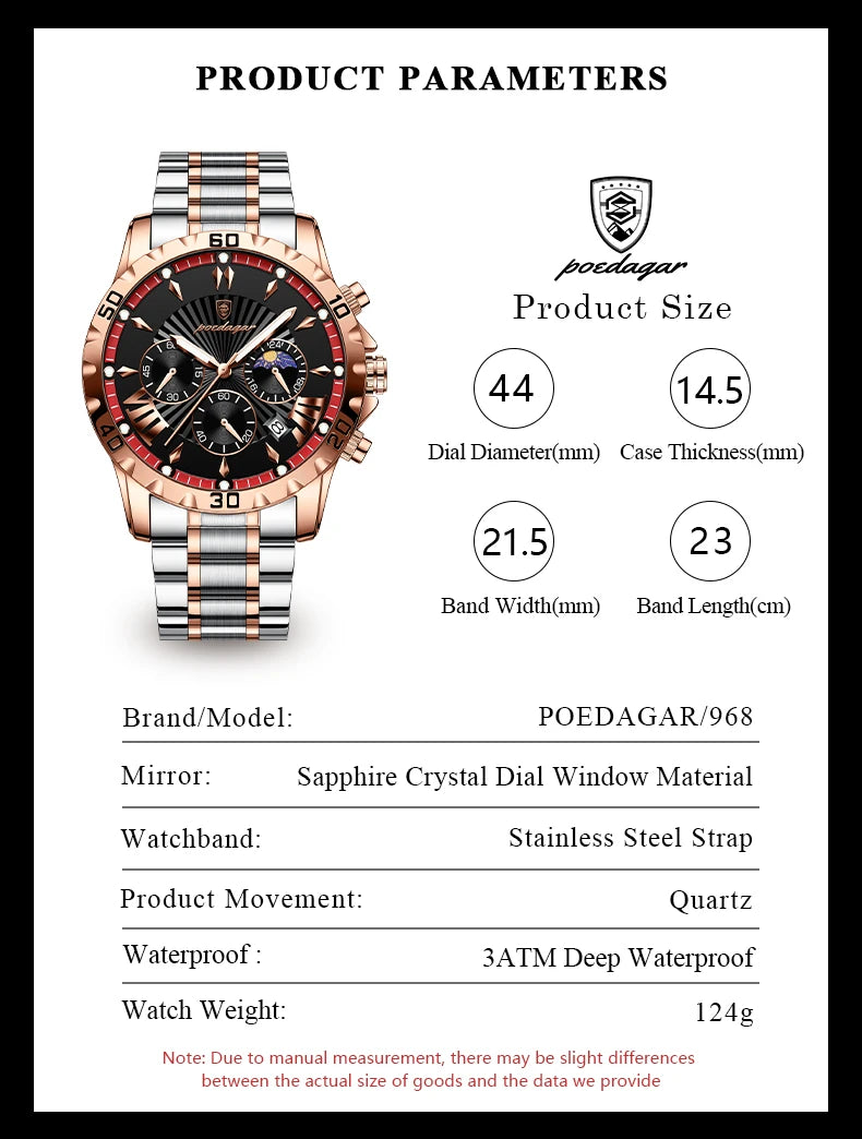 Luxury Chronograph Watch – Sapphire Crystal with Numberless Dial & Hidden Clasp