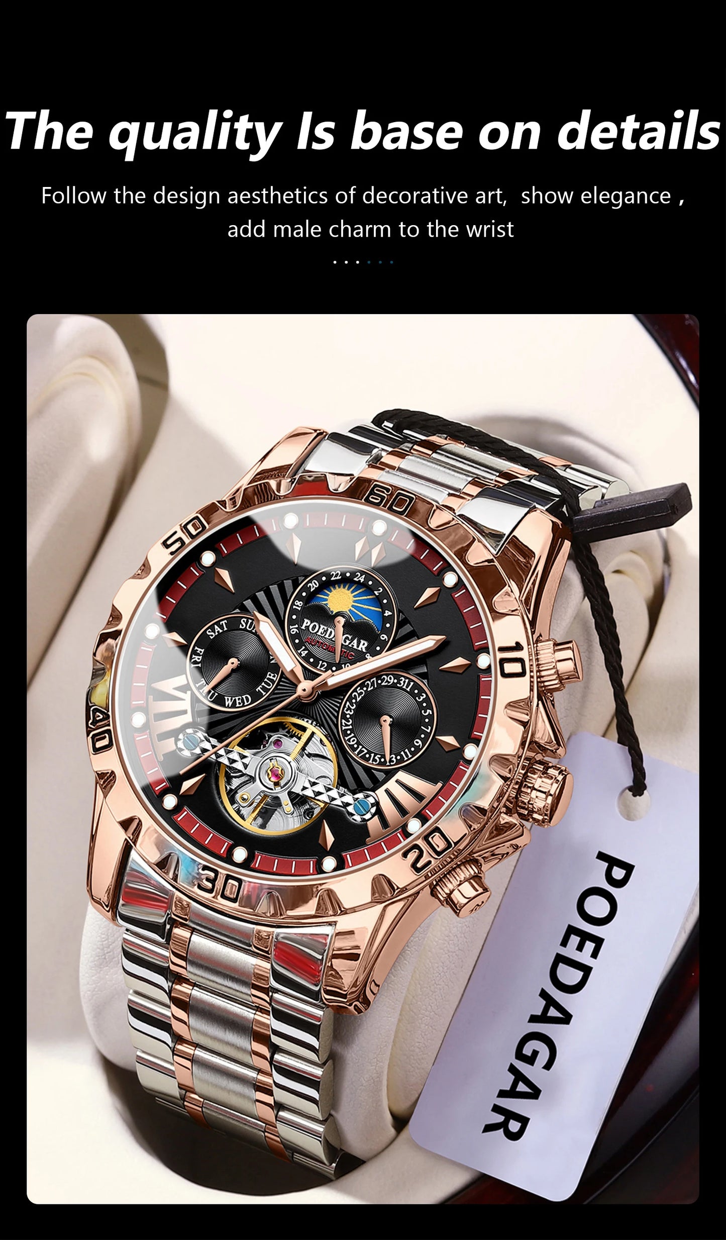 Automatic Skeleton Watch – Tourbillon Style with Full Calendar & Sapphire Crystal