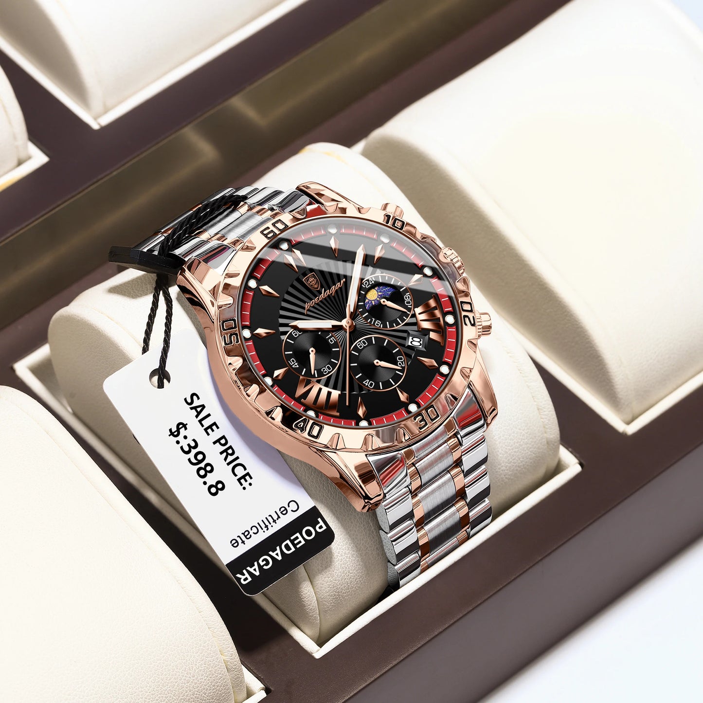 Luxury Chronograph Watch – Sapphire Crystal with Numberless Dial & Hidden Clasp
