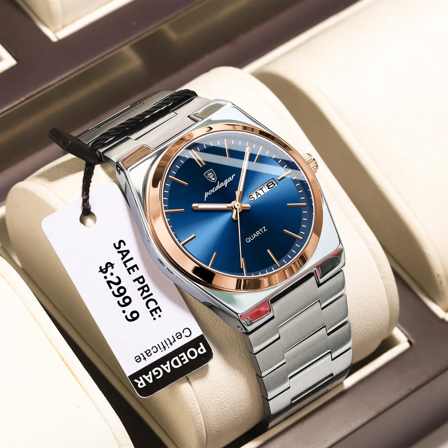 Full Calendar Sport Watch – Luminous Dial with Hidden Clasp Bracelet