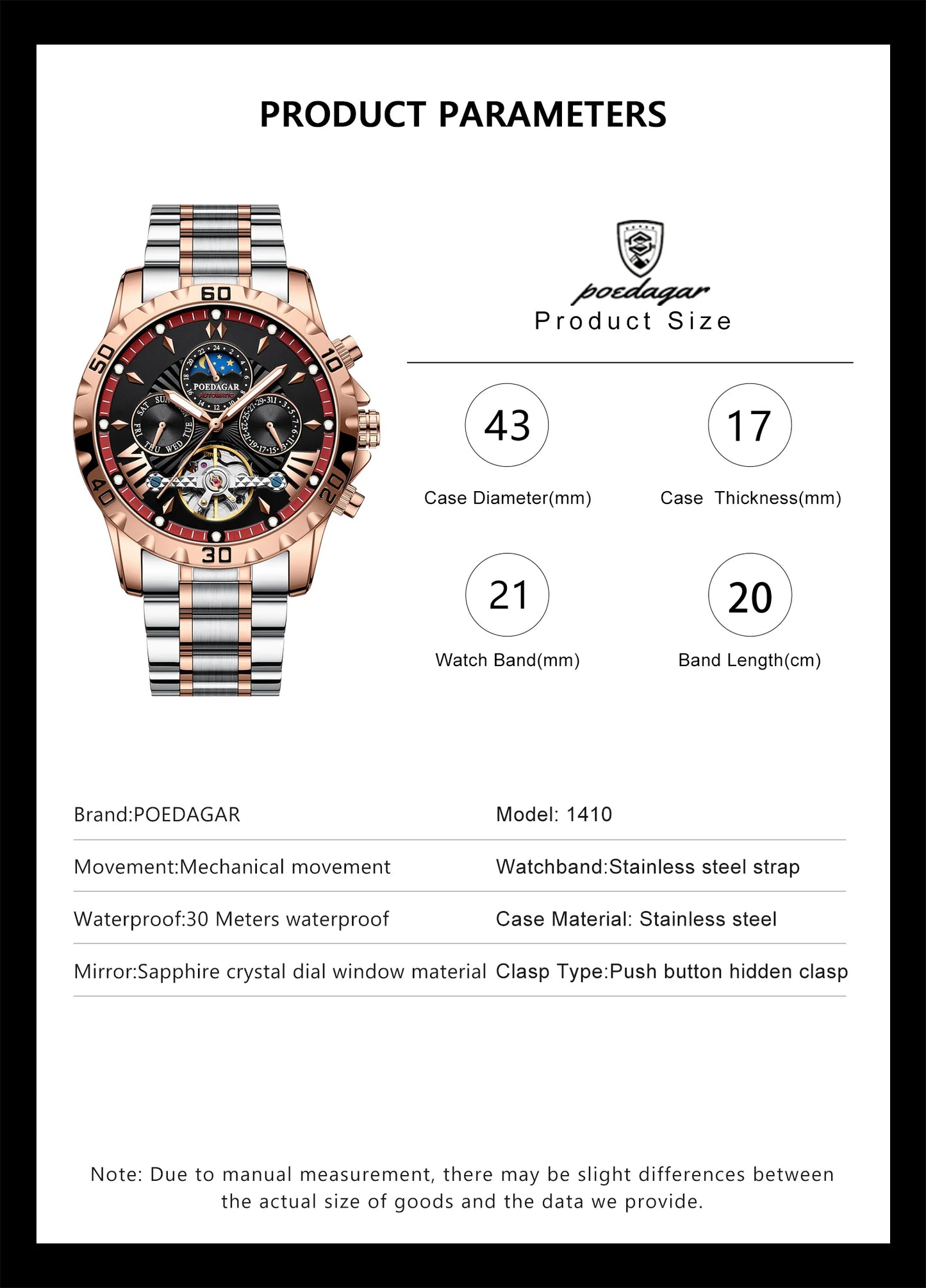 Automatic Skeleton Watch – Tourbillon Style with Full Calendar & Sapphire Crystal