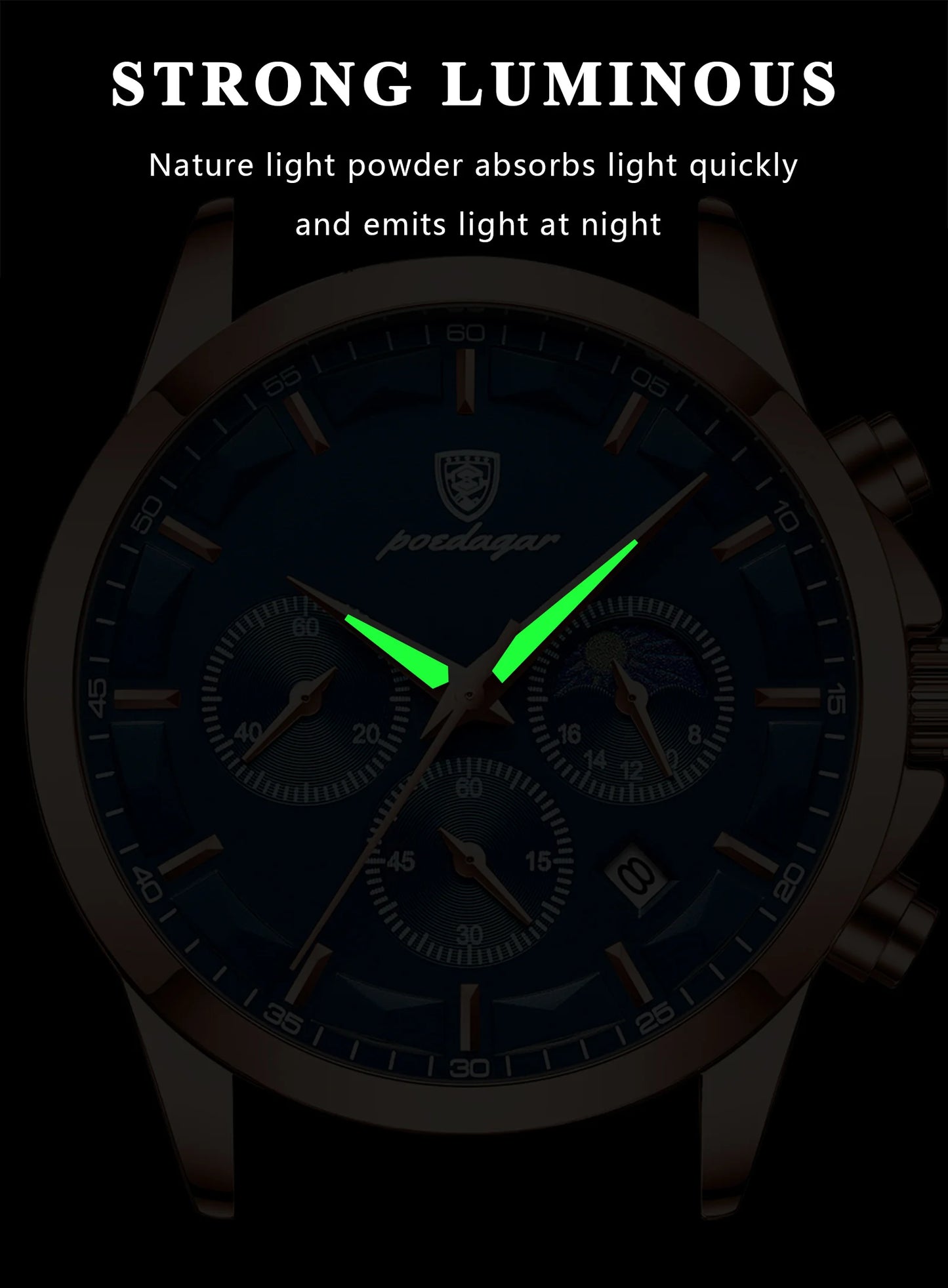 Moon Phase Full Calendar Watch – Luminous Dial with Stainless Steel Bracelet