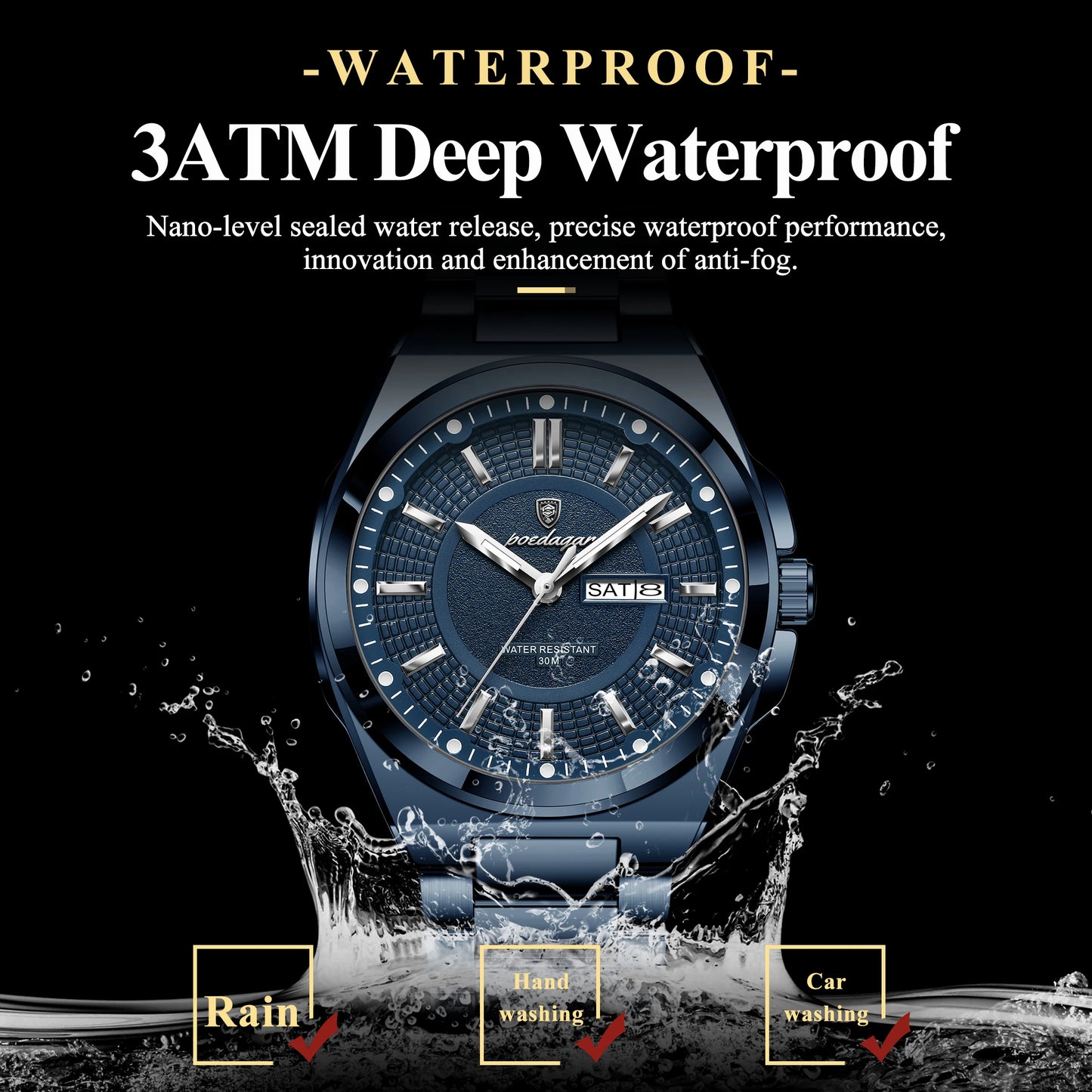 Premium Men's Chronograph Watch – Stainless Steel, Luminous, 3Bar Water‑Resistant