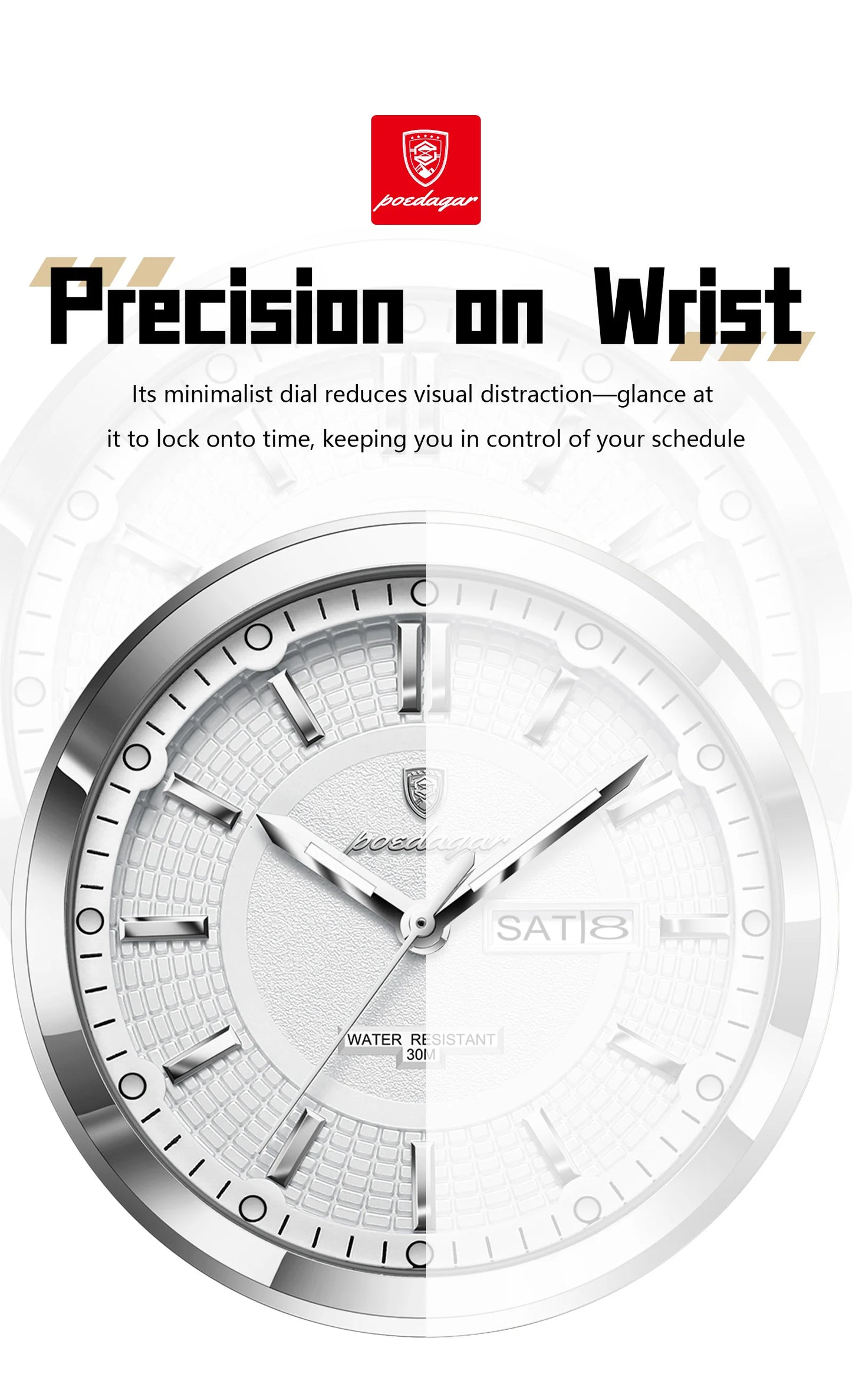 Full Calendar Leather Watch – Luminous Dial with Date & Week Display