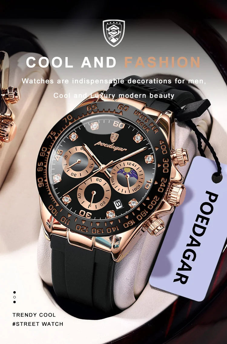 Chronograph Watch with Bamboo Strap – Luminous Dial & Date
