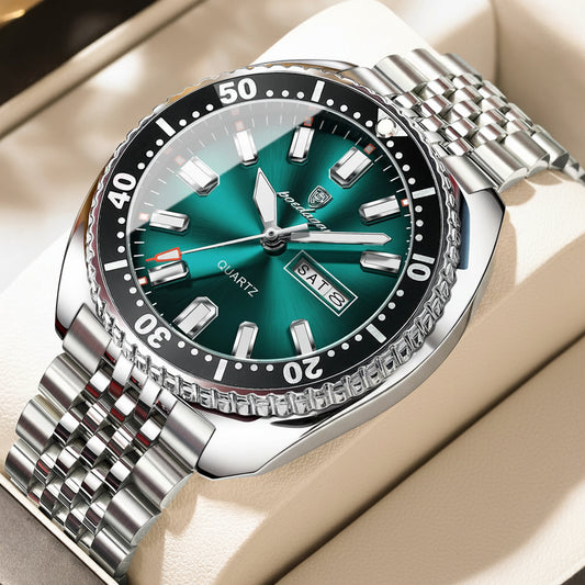 Large Full Calendar Watch – Luminous Dial with Hidden Clasp Bracelet