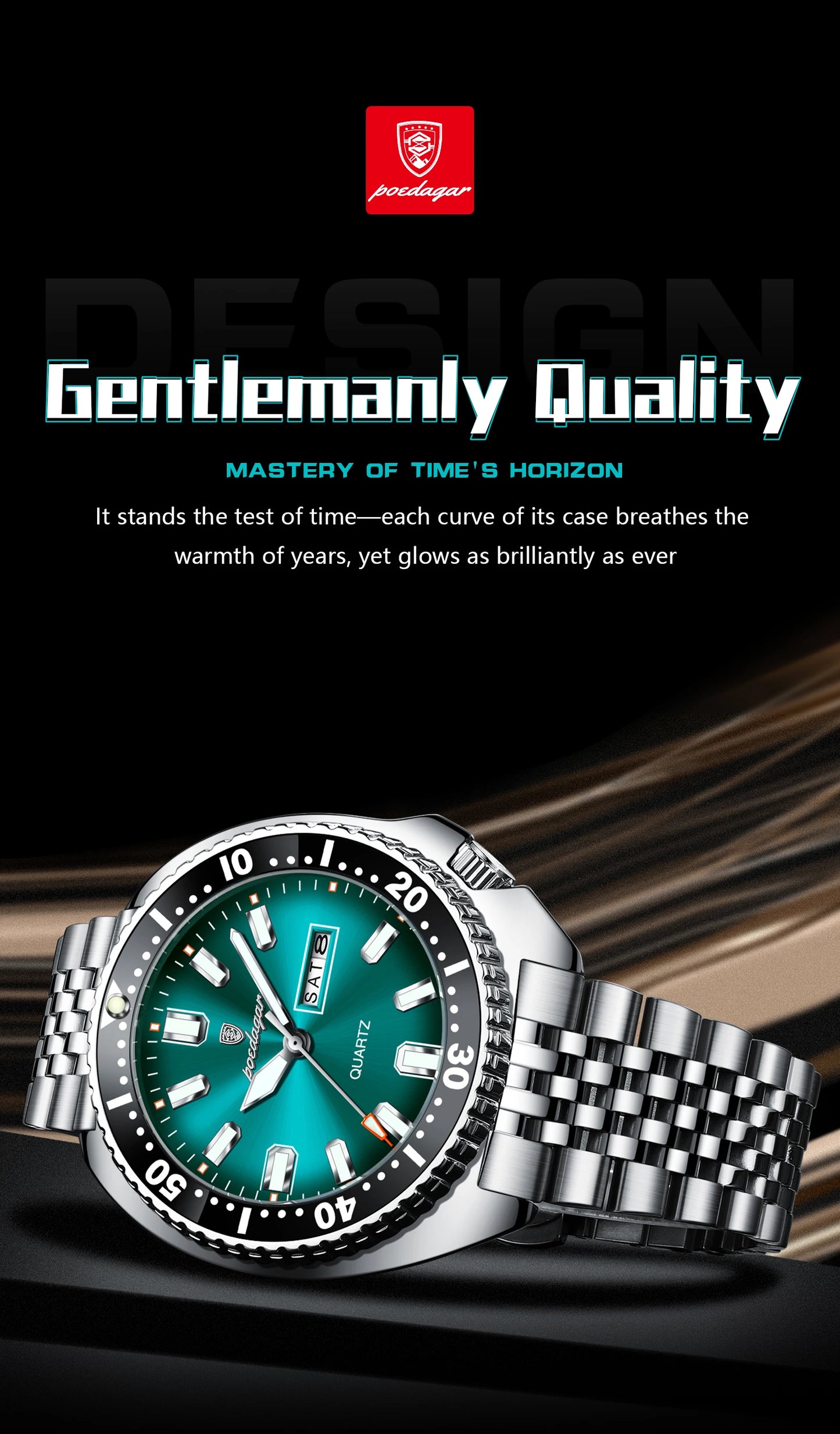 Large Full Calendar Watch – Luminous Dial with Hidden Clasp Bracelet
