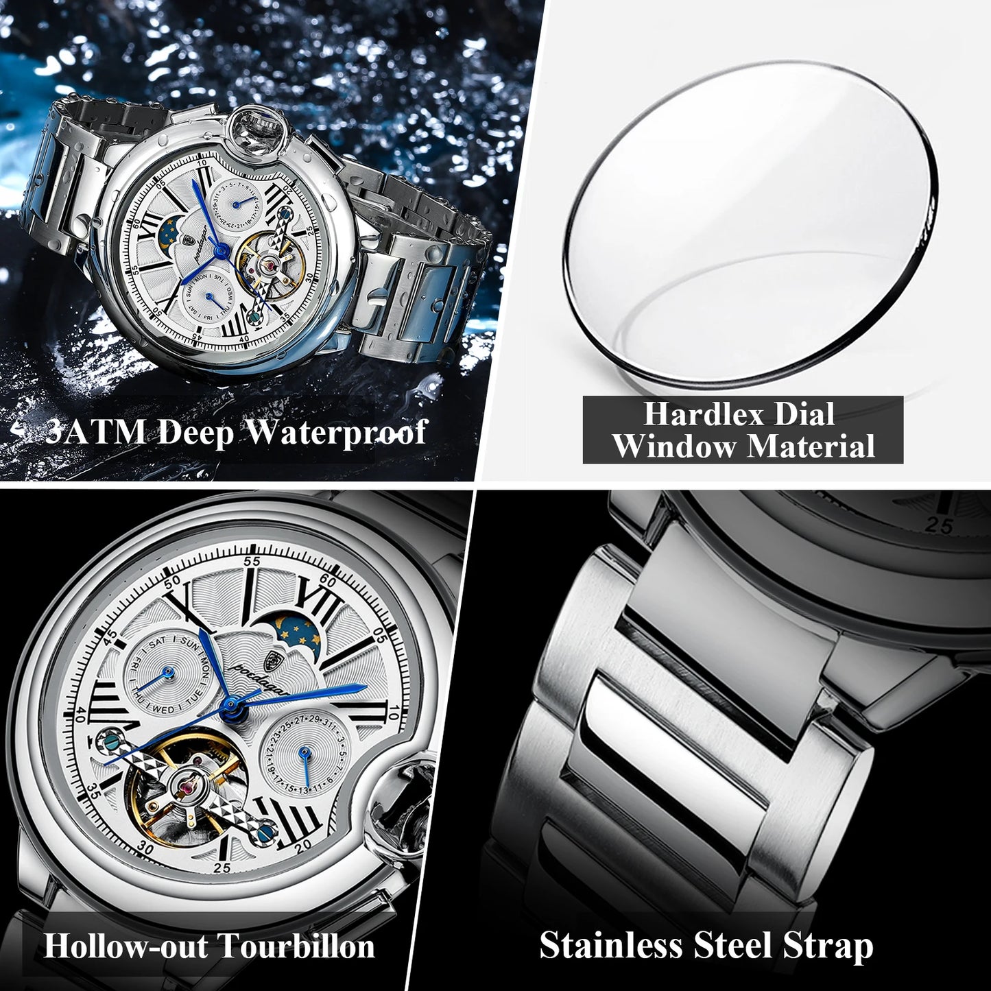 Automatic Skeleton Watch – Tourbillon Style with Moon Phase & Full Calendar