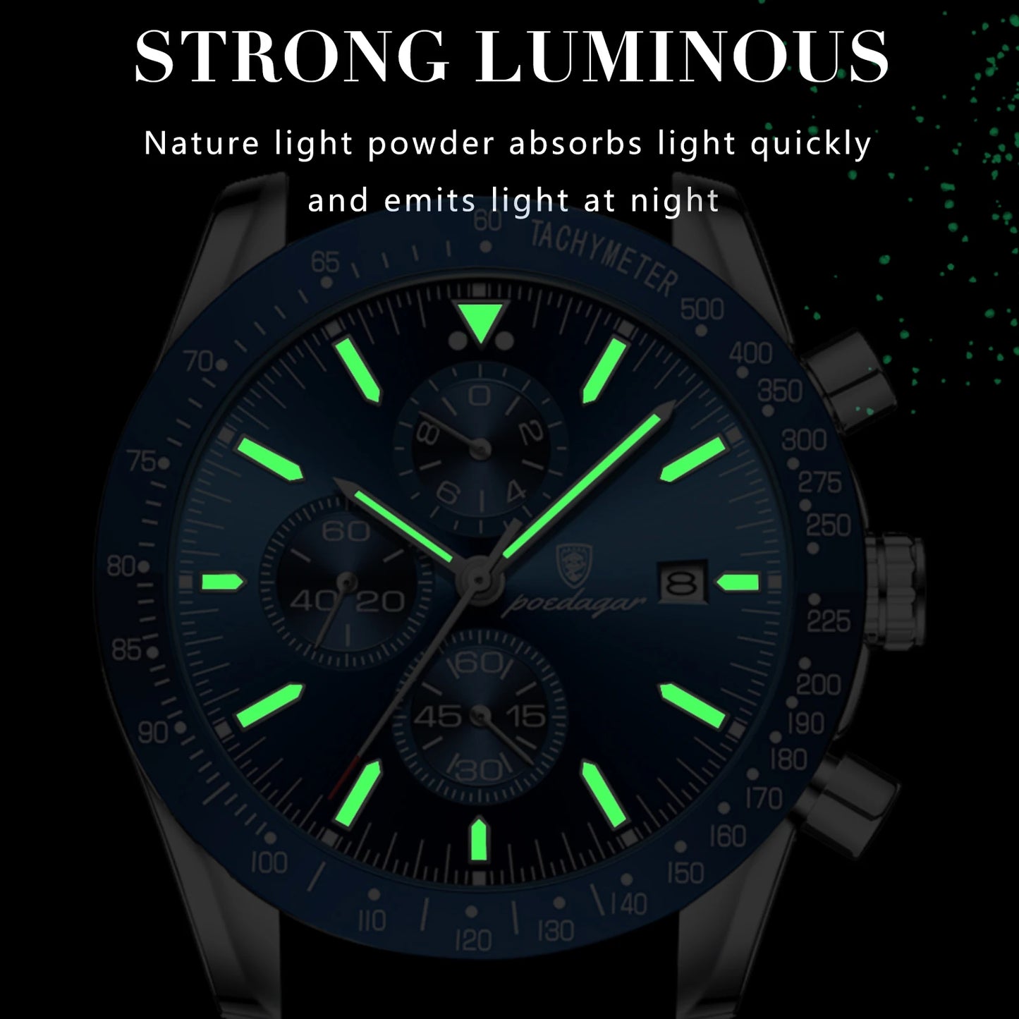 Dress Chronograph Watch – Luminous Dial with Safety Clasp Bracelet