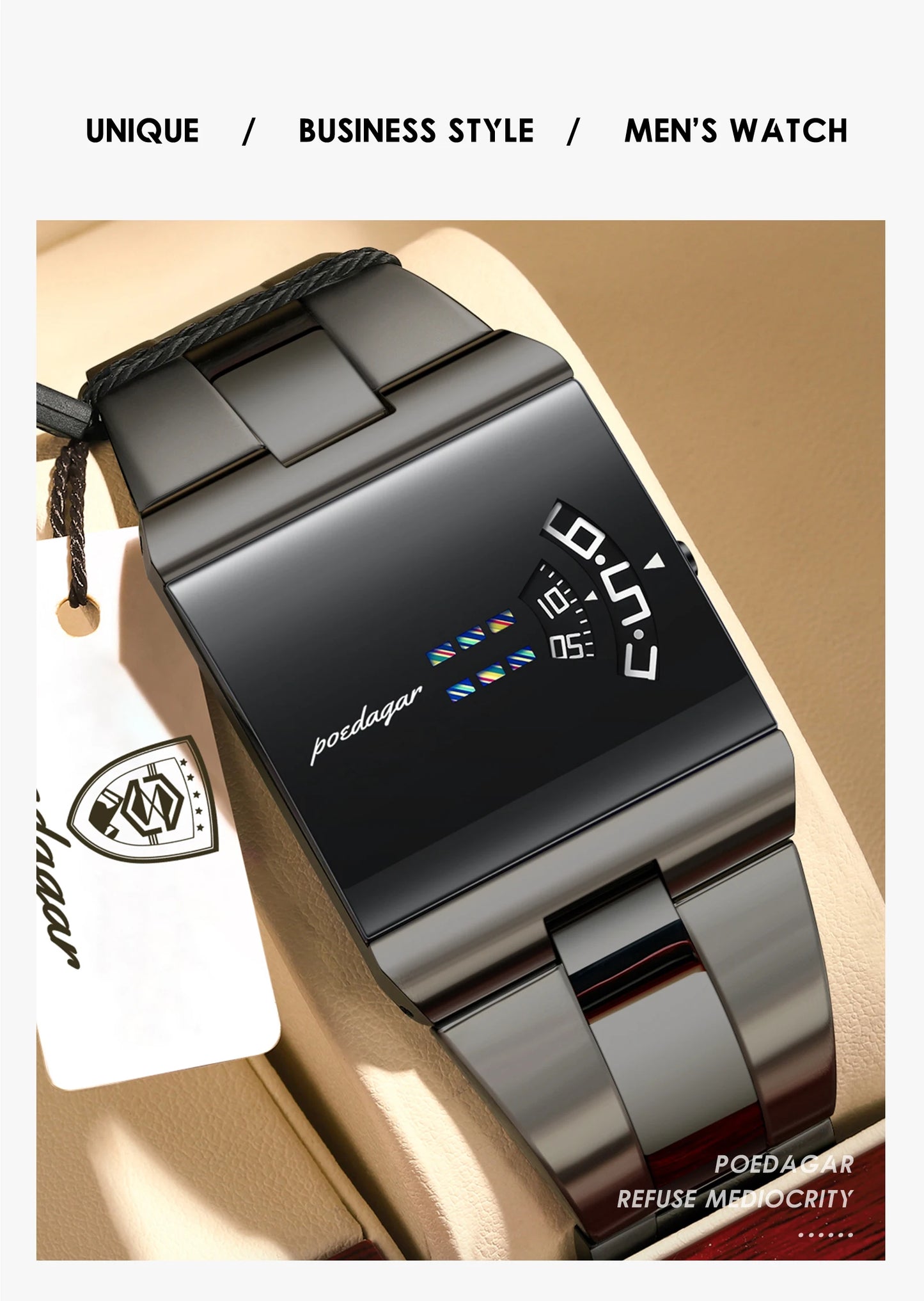 Rectangle Stainless Steel Watch – Arabic Dial with Sport Style