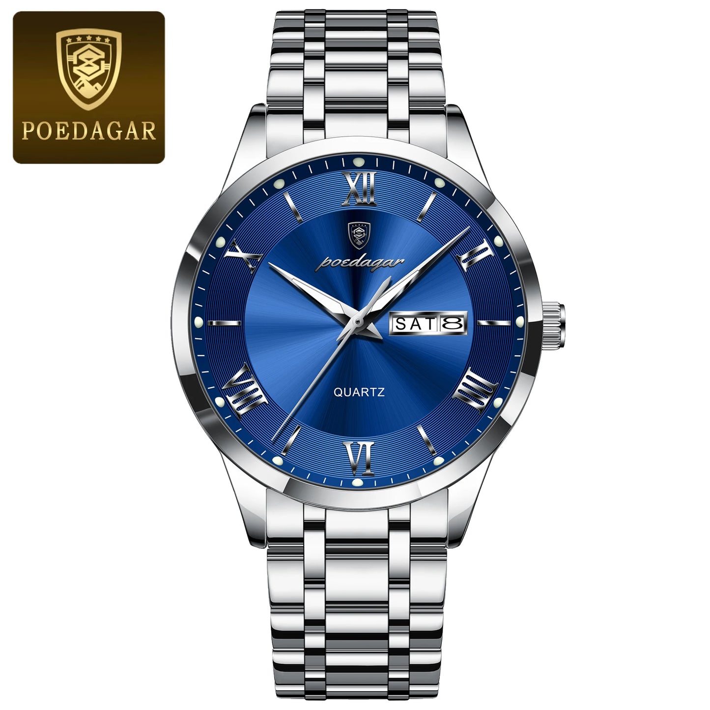 Roman Numeral Full Calendar Watch – Luminous Dial with Date, Week & Hidden Clasp