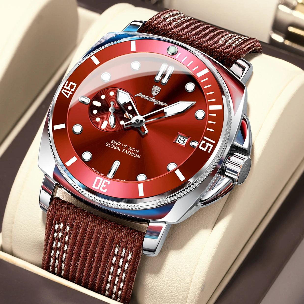 Nylon Strap Business Watch – Luminous Dial with Date & Hidden Clasp