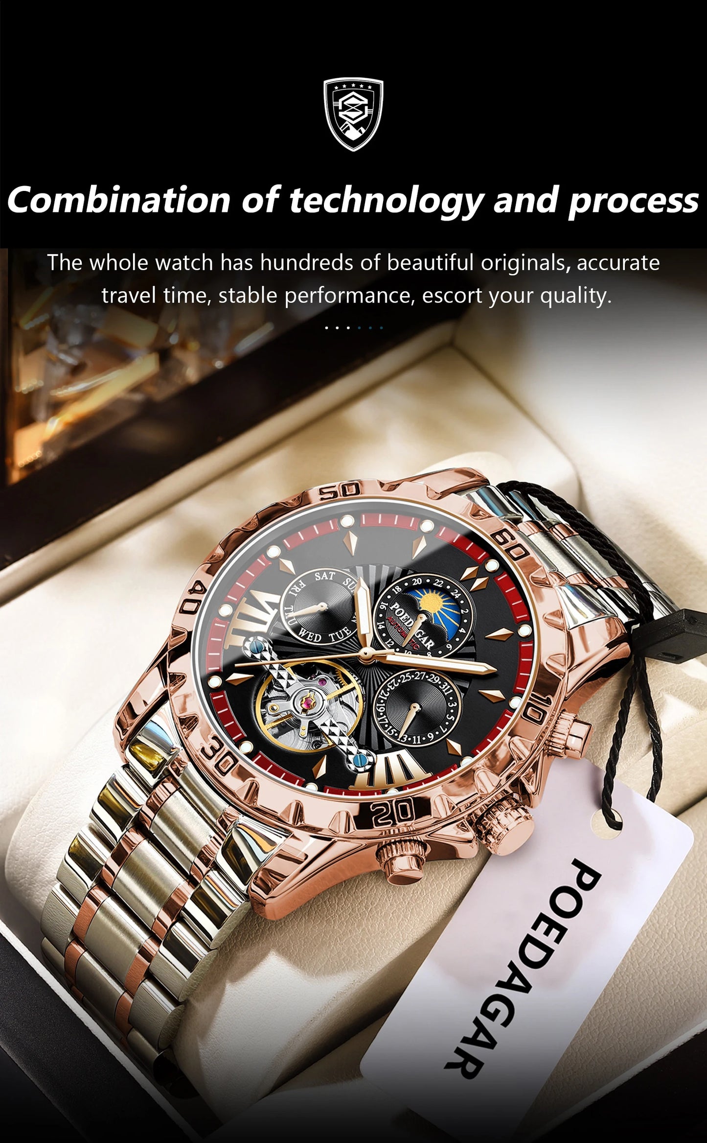 Automatic Skeleton Watch – Tourbillon Style with Full Calendar & Sapphire Crystal