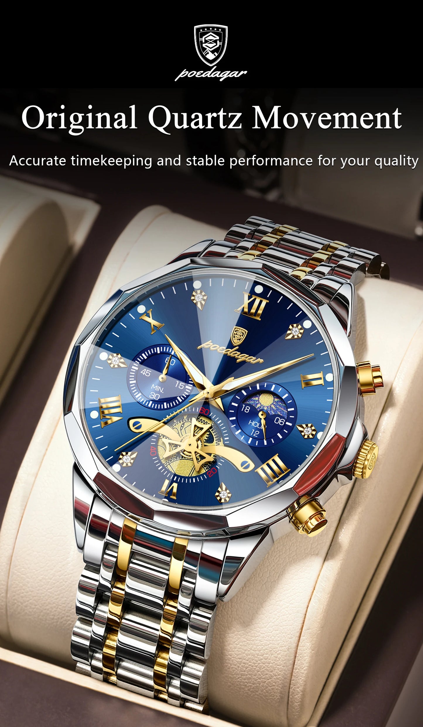 Premium Men's Chronograph Watch – Stainless Steel, Luminous, 3Bar Water‑Resistant