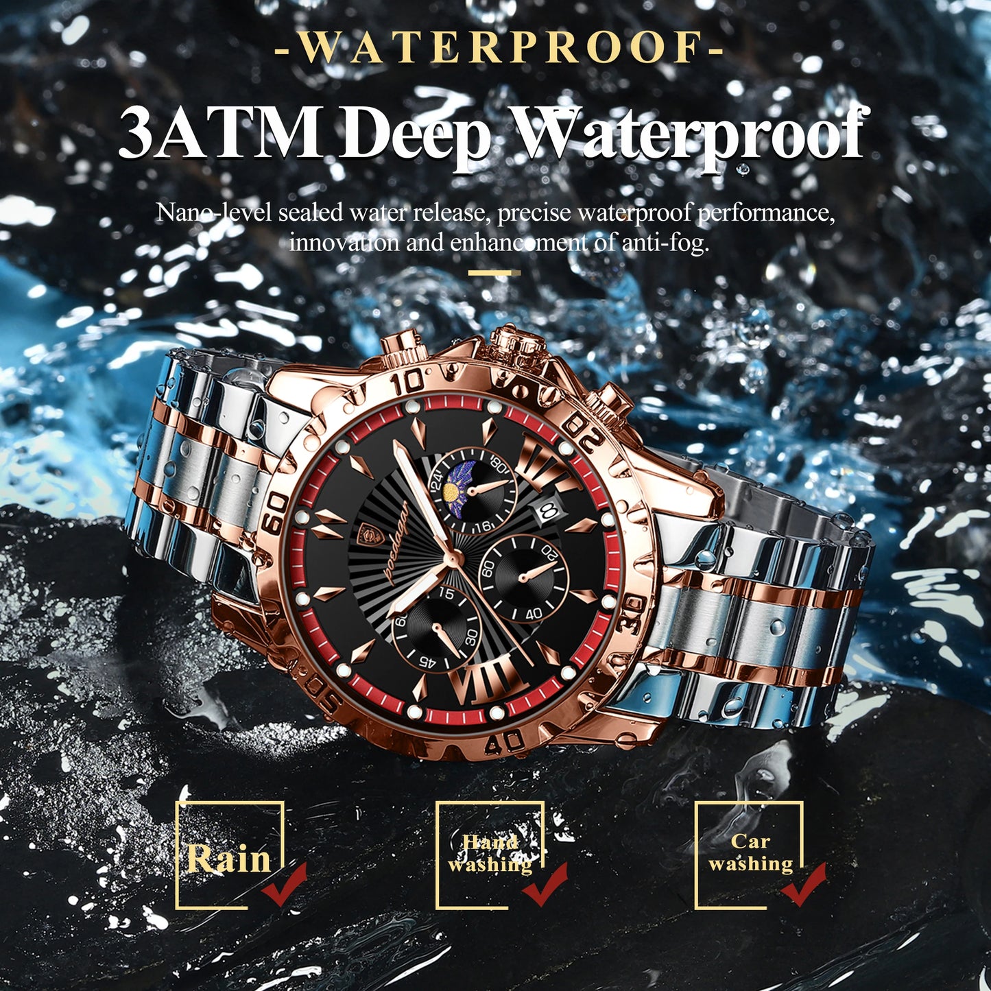 Luxury Chronograph Watch – Sapphire Crystal with Numberless Dial & Hidden Clasp