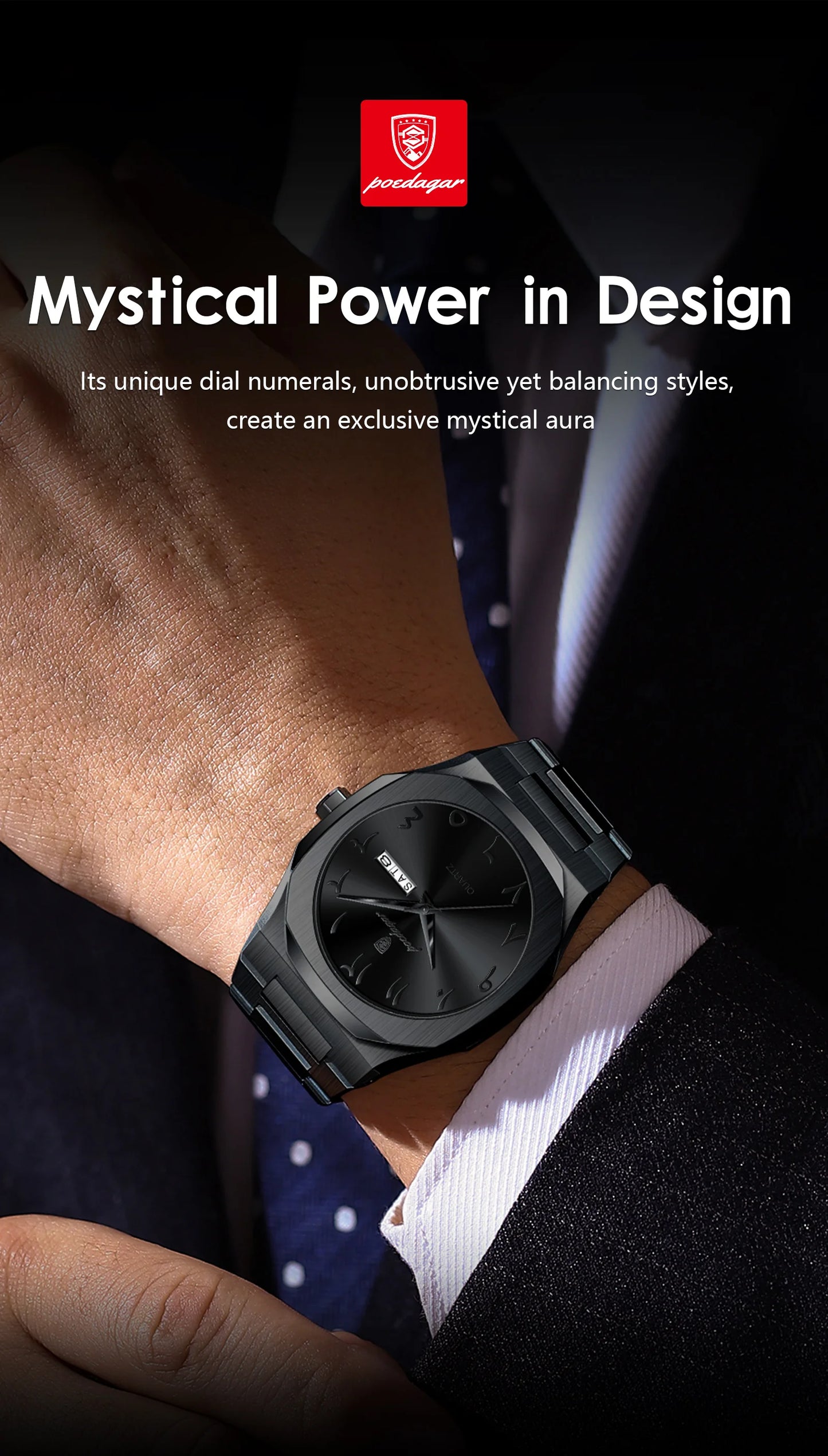 Irregular Shape Full Calendar Watch – Date & Week Display with Hidden Clasp