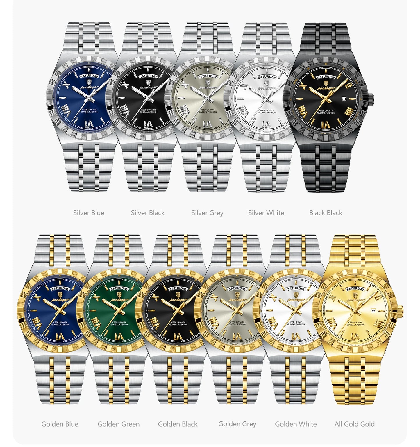 Full Calendar Business Watch – Roman Numeral Dial with Hidden Clasp