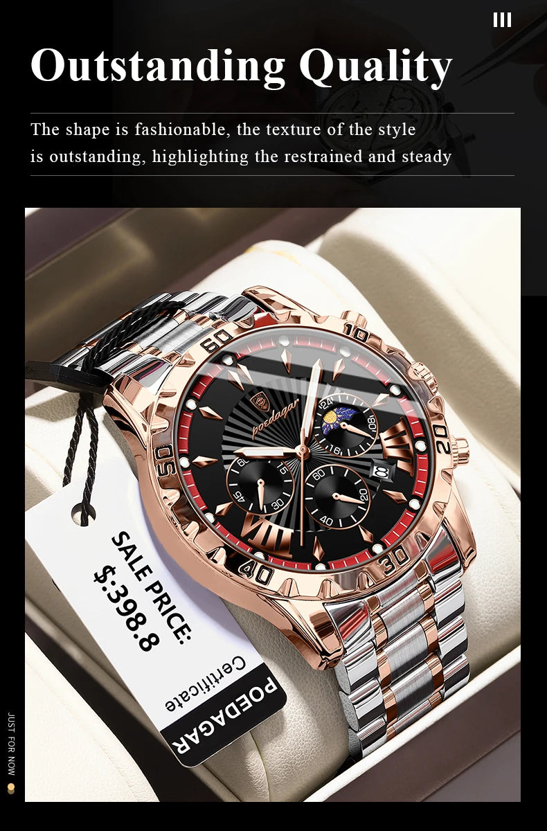 Luxury Chronograph Watch – Sapphire Crystal with Numberless Dial & Hidden Clasp