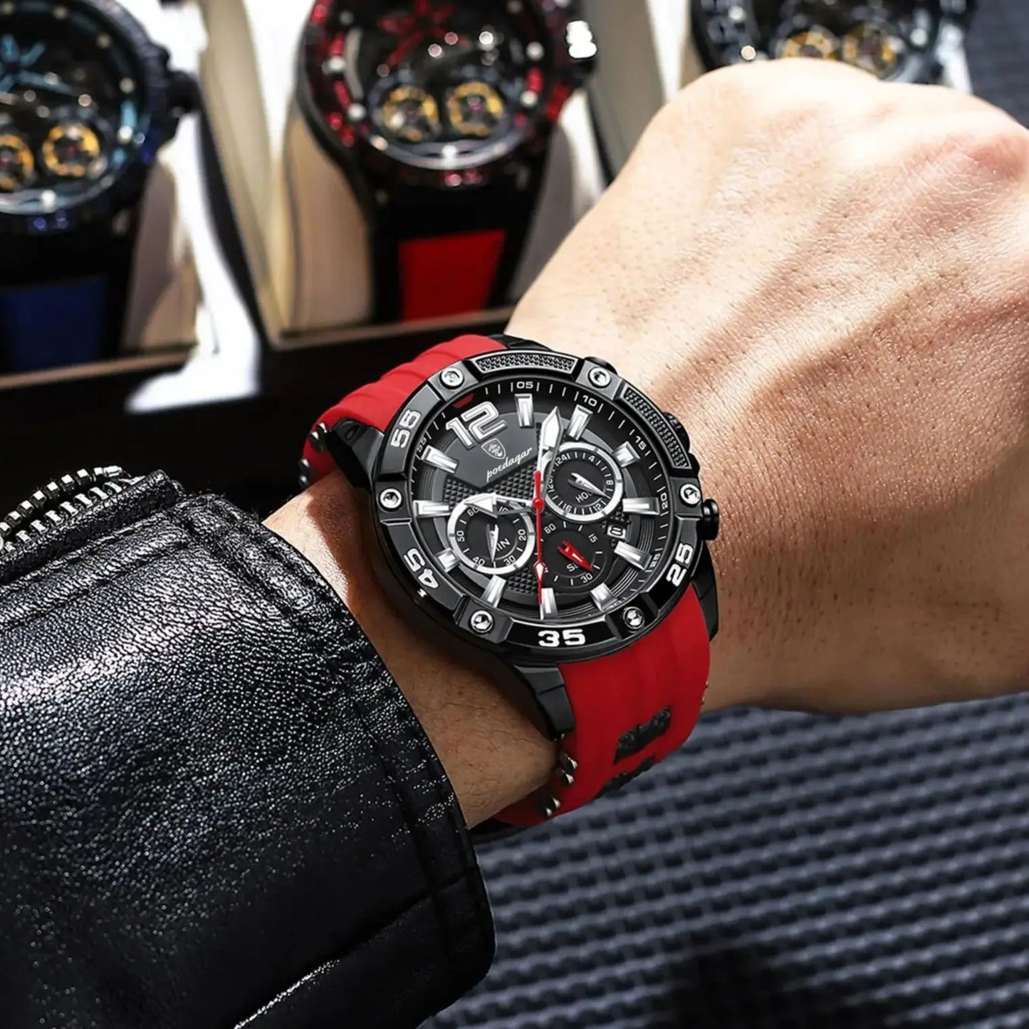 Large Chronograph Sport Watch – Luminous Dial with Silicone Strap & Date