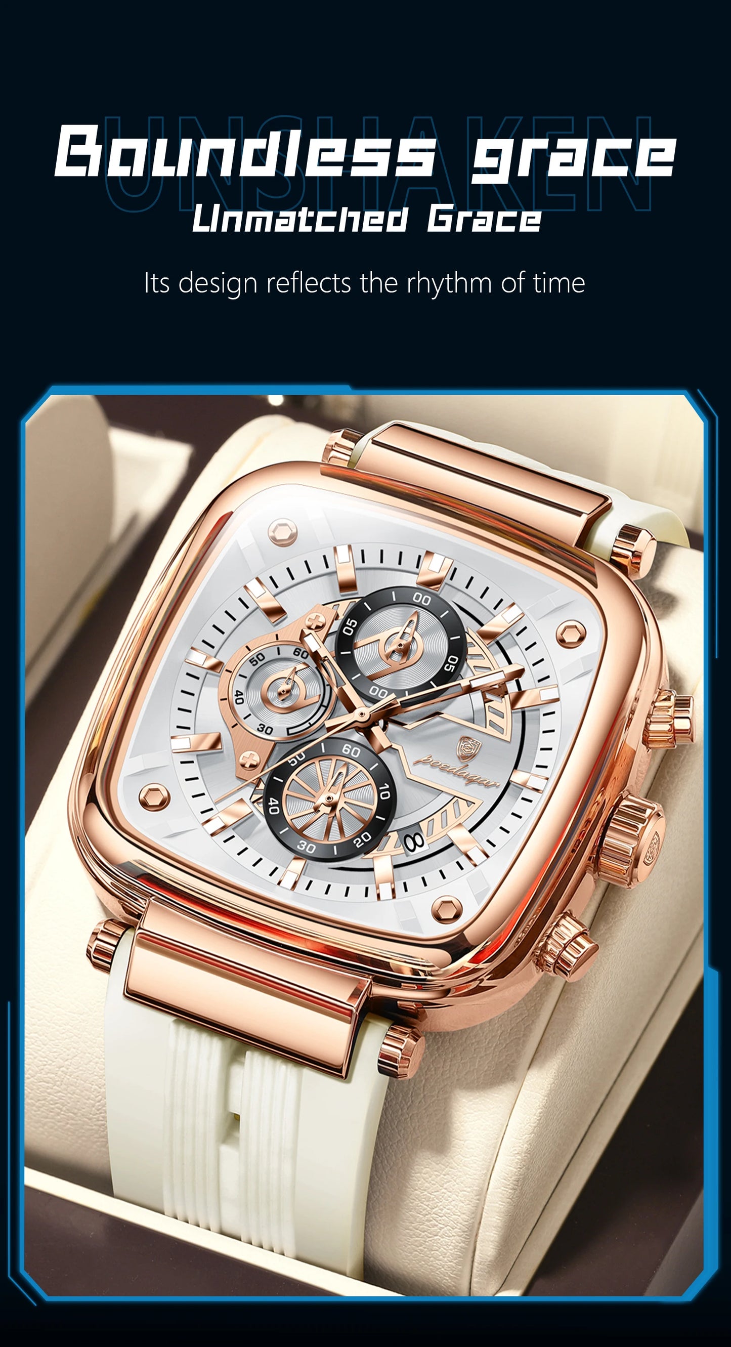 Square Chronograph Sport Watch – Luminous Dial with Silicone Strap & Date