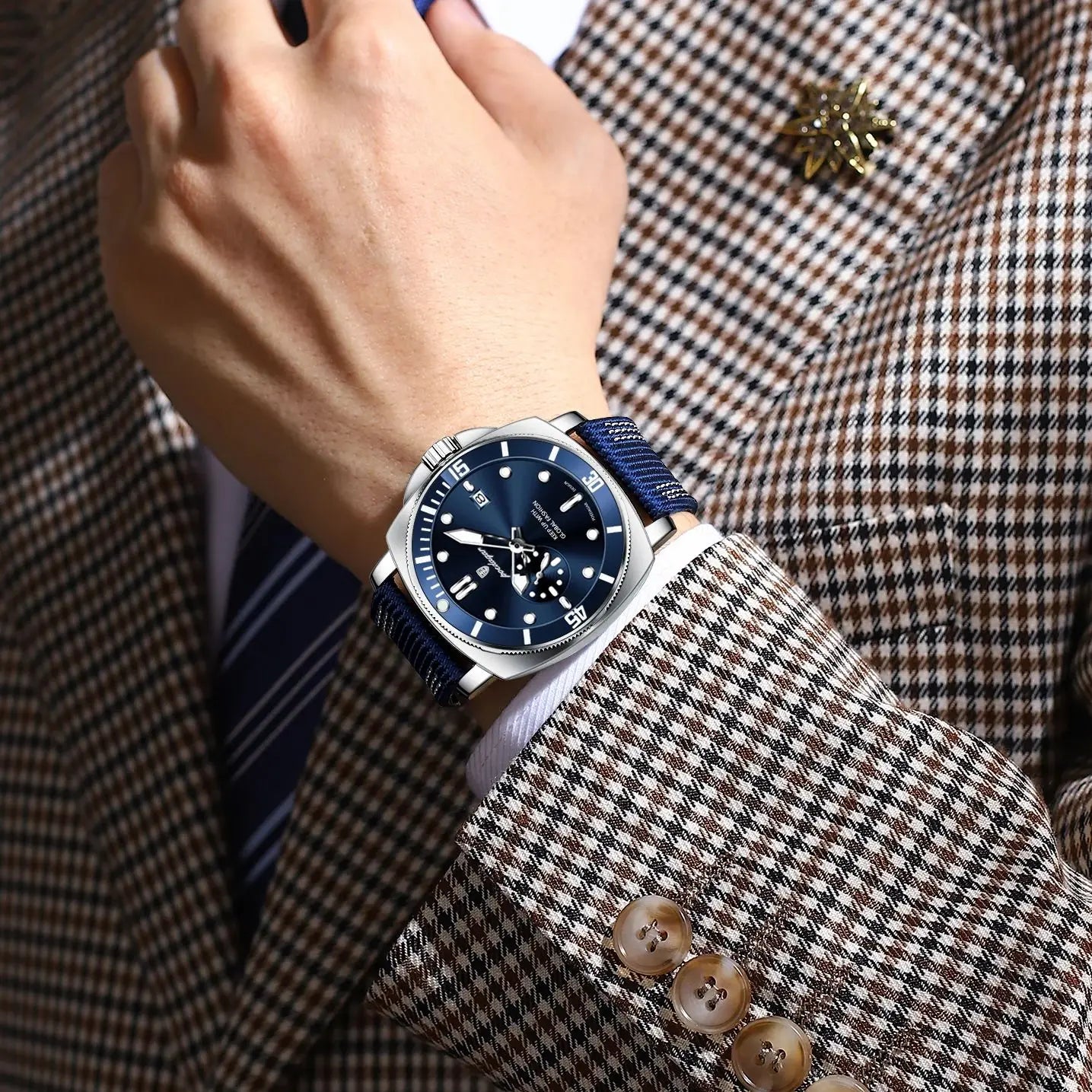 Nylon Strap Business Watch – Luminous Dial with Date & Hidden Clasp