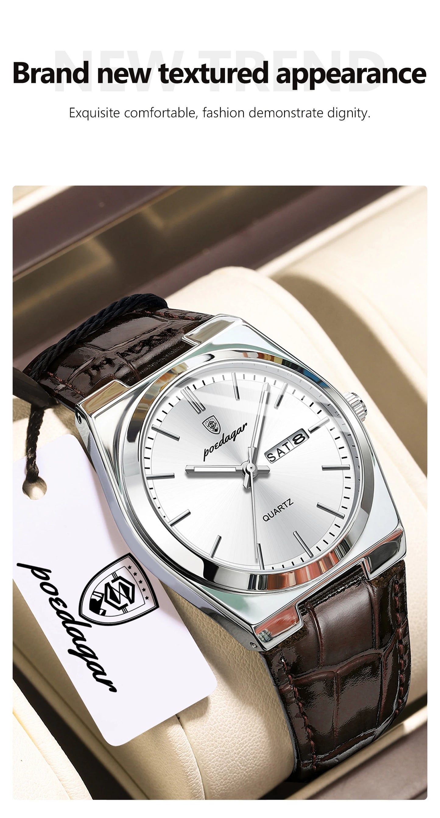 Full Calendar Leather Watch – Luminous Dial with Date, Week & Classic Buckle