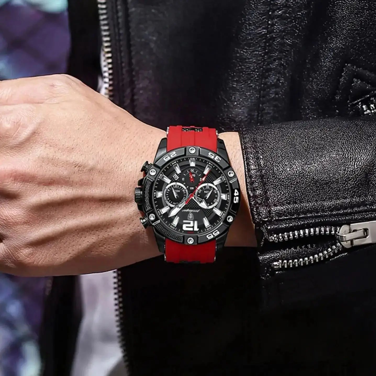 Large Chronograph Sport Watch – Luminous Dial with Silicone Strap & Date