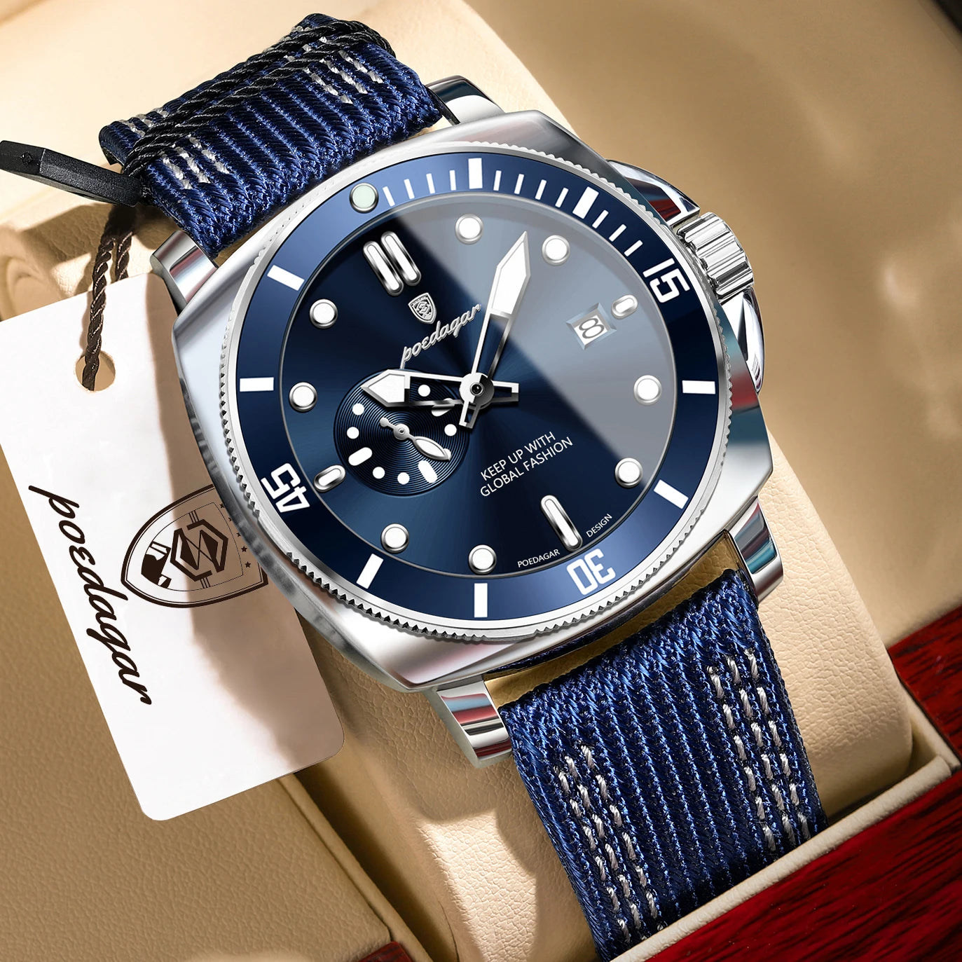 Nylon Strap Business Watch – Luminous Dial with Date & Hidden Clasp