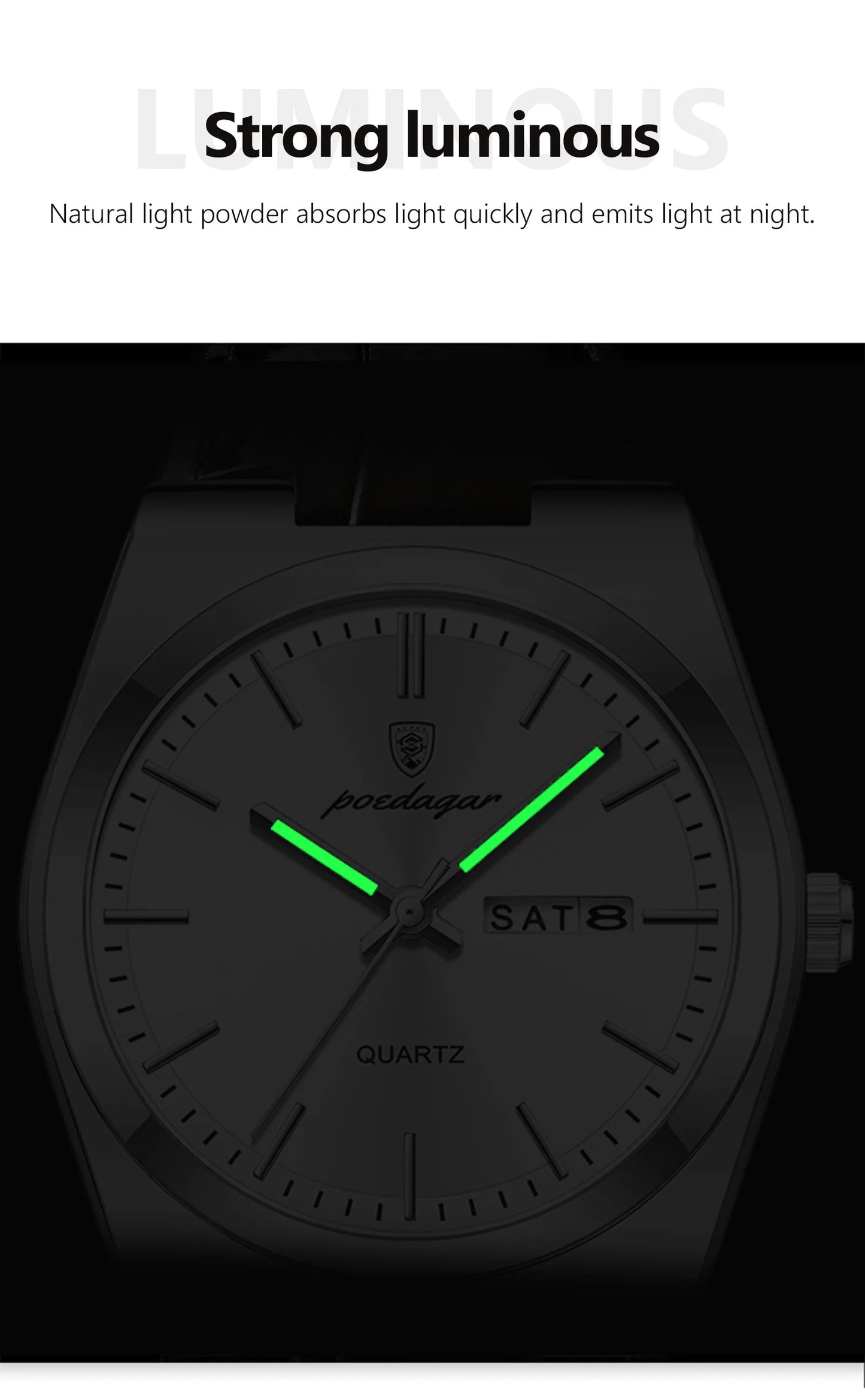 Full Calendar Leather Watch – Luminous Dial with Date, Week & Classic Buckle