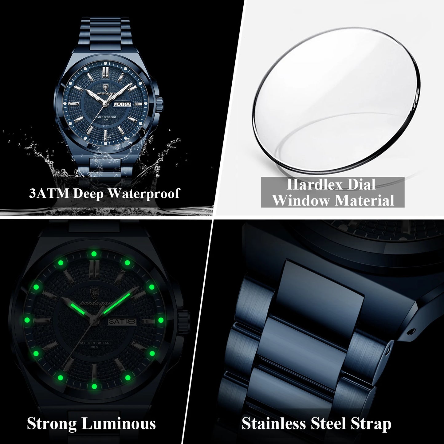 Premium Men's Chronograph Watch – Stainless Steel, Luminous, 3Bar Water‑Resistant