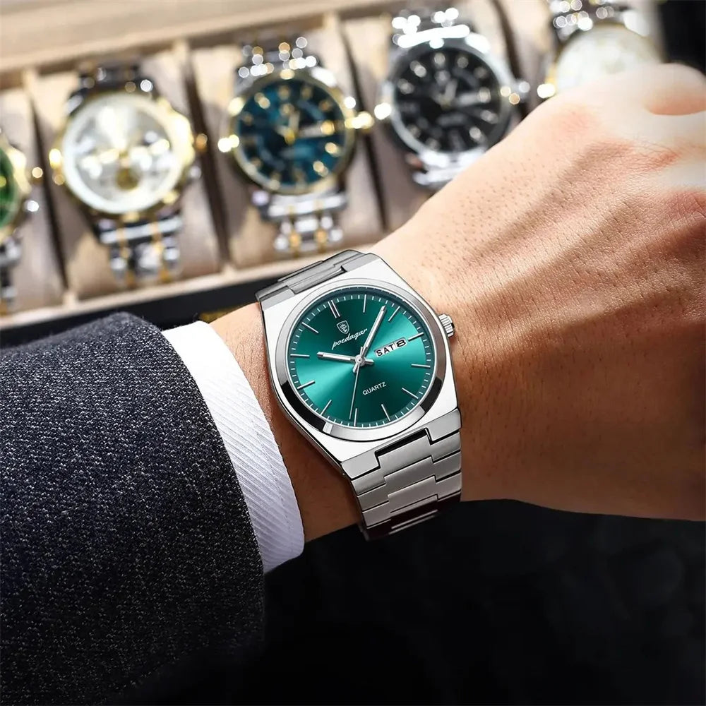 Minimalist Sport Watch – Full Calendar, Luminous Markers & Metal Strap