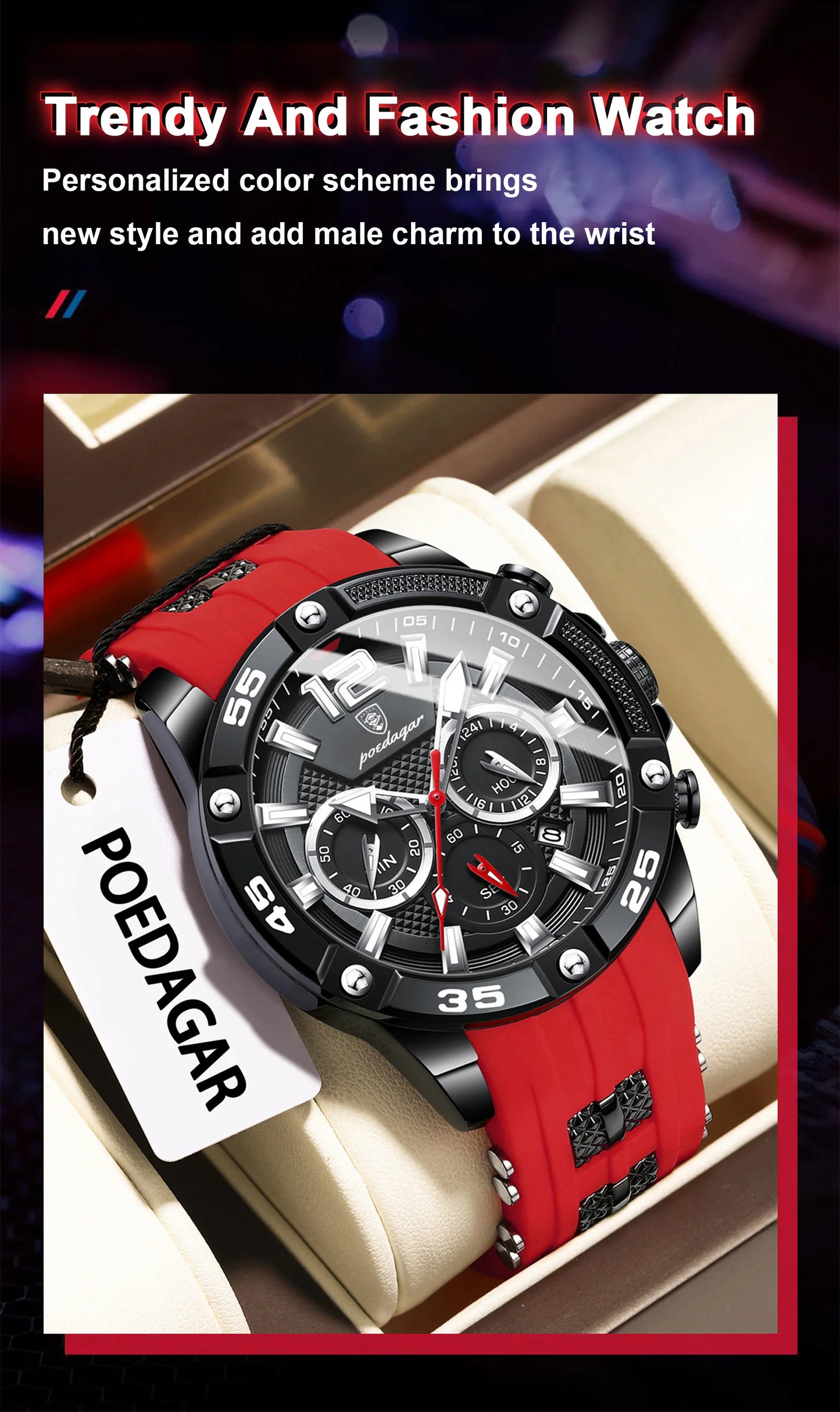 Large Chronograph Sport Watch – Luminous Dial with Silicone Strap & Date