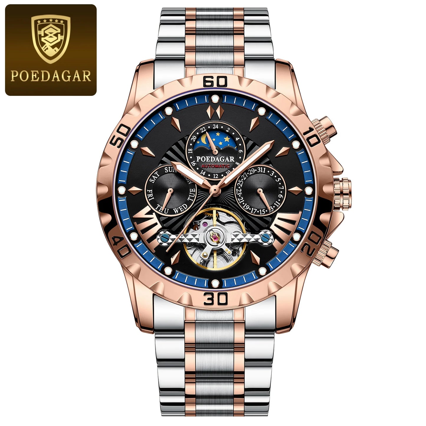 Automatic Skeleton Watch – Tourbillon Style with Full Calendar & Sapphire Crystal