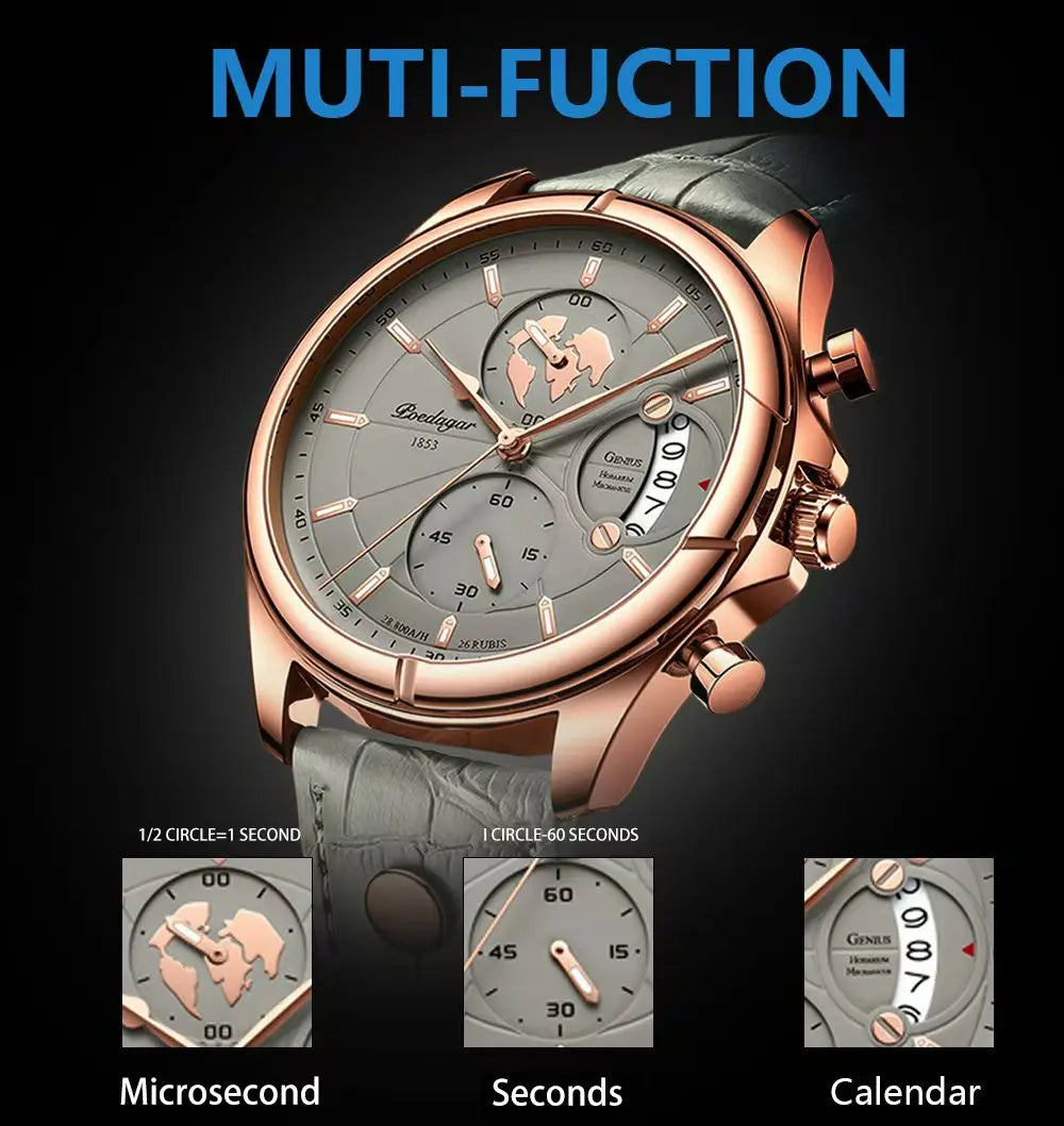 Chronograph Date Watch – Leather Strap with Numberless Dial
