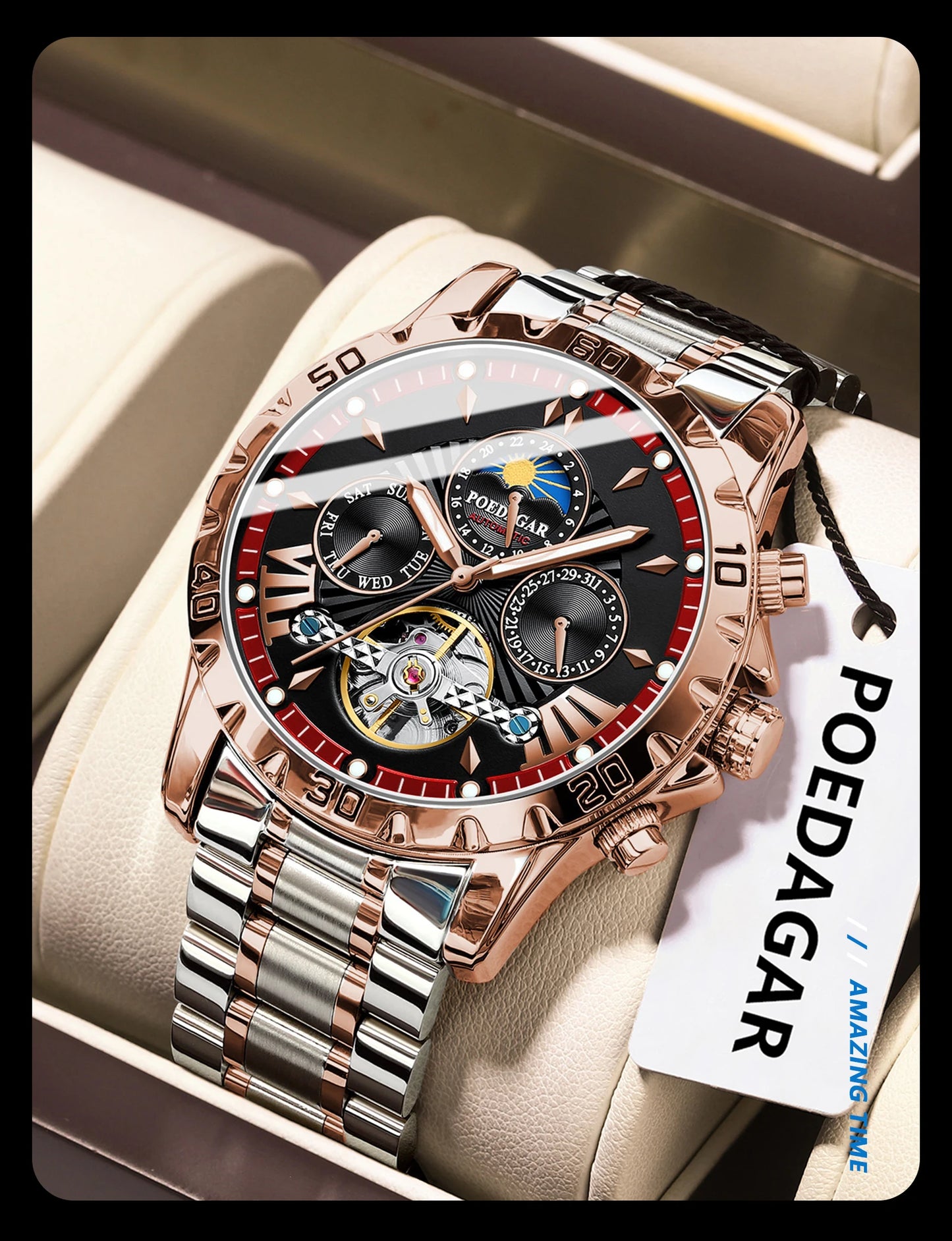 Automatic Skeleton Watch – Tourbillon Style with Full Calendar & Sapphire Crystal